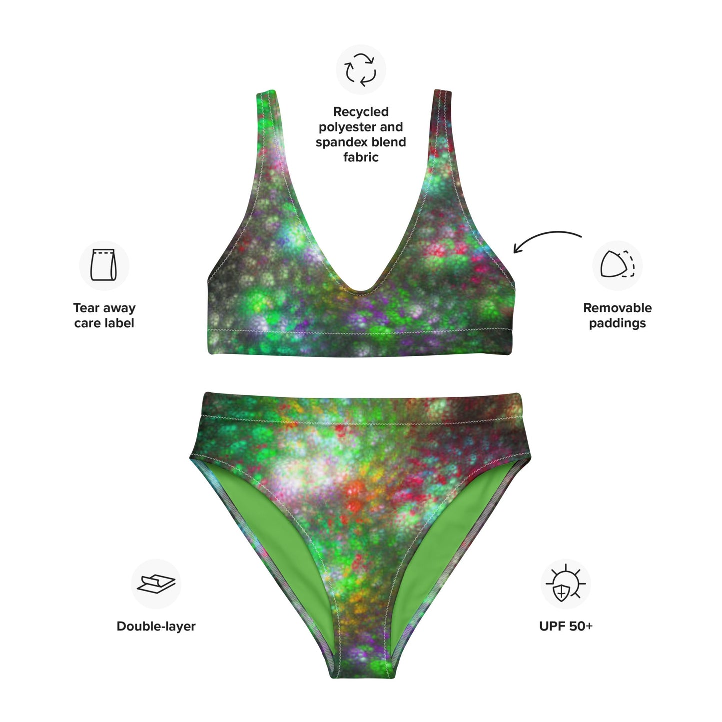 Recycled high - waisted bikini, Green Swimsuit for Women Vacation Beachwear Cruise Swimsuit, Bikini, Gift Bathing Suit - PratSN
