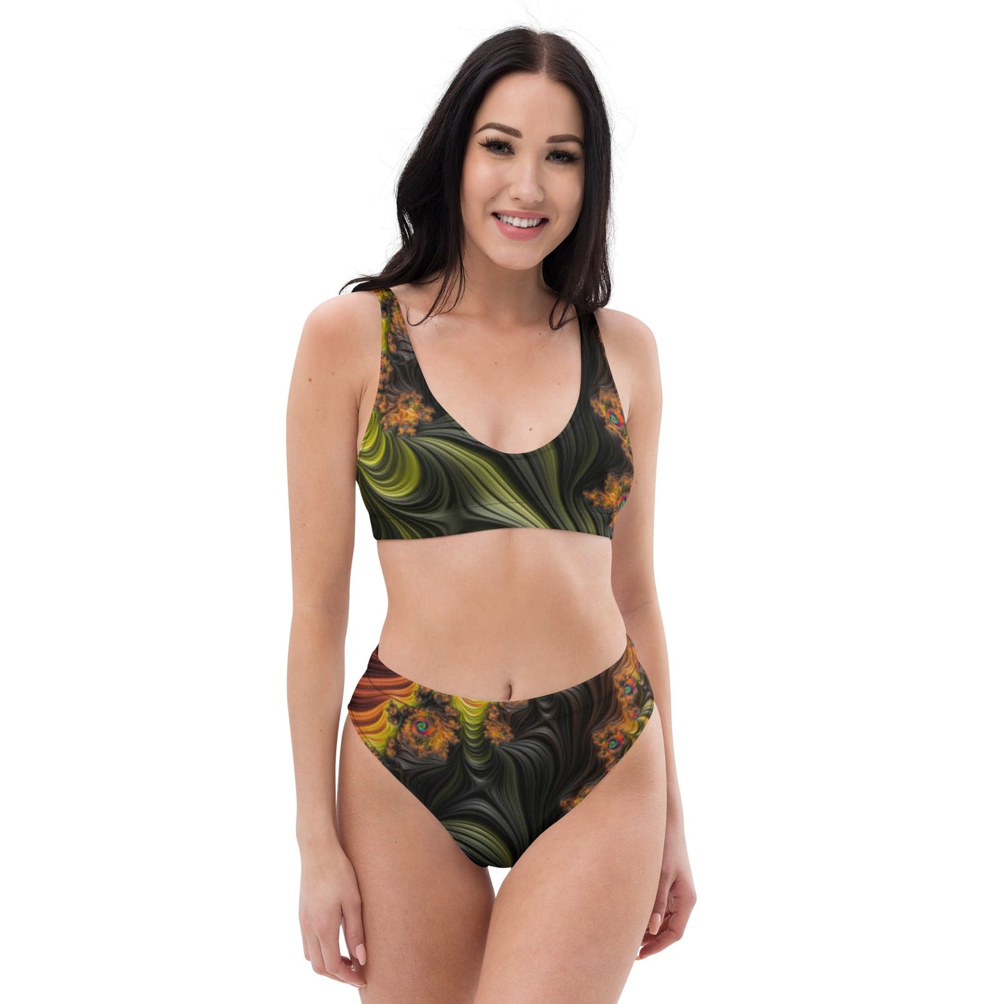 Recycled high - waisted bikini, Olive Two Piece Swimsuit for Women Vacation Beachwear Cruise Swimsuit, Bikini, Gift Bathing Suit - PratSN