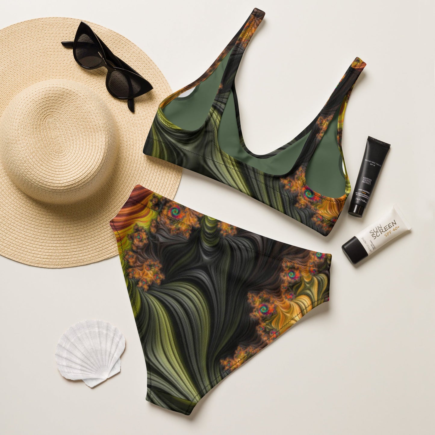 Recycled high - waisted bikini, Olive Two Piece Swimsuit for Women Vacation Beachwear Cruise Swimsuit, Bikini, Gift Bathing Suit - PratSN