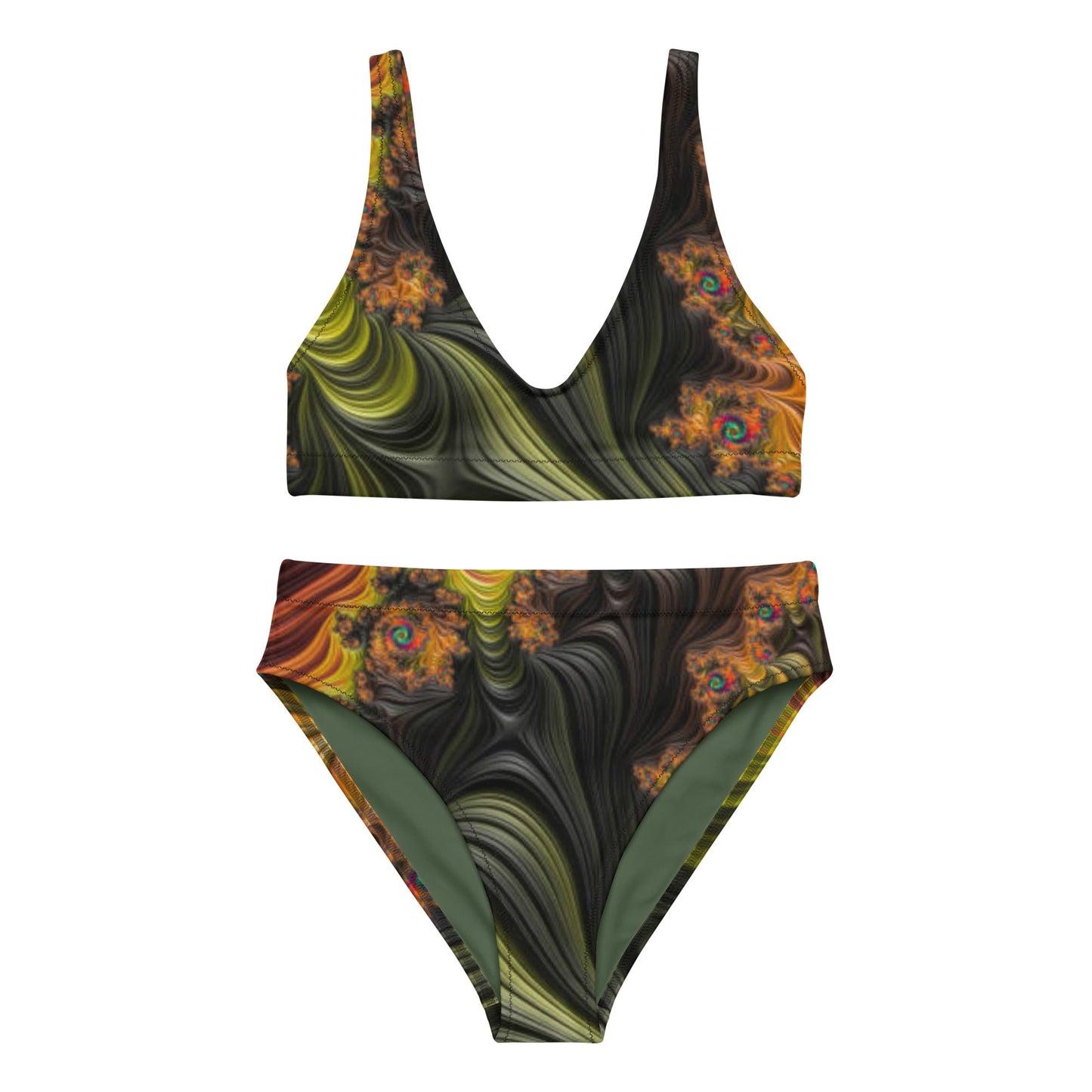 Recycled high - waisted bikini, Olive Two Piece Swimsuit for Women Vacation Beachwear Cruise Swimsuit, Bikini, Gift Bathing Suit - PratSN