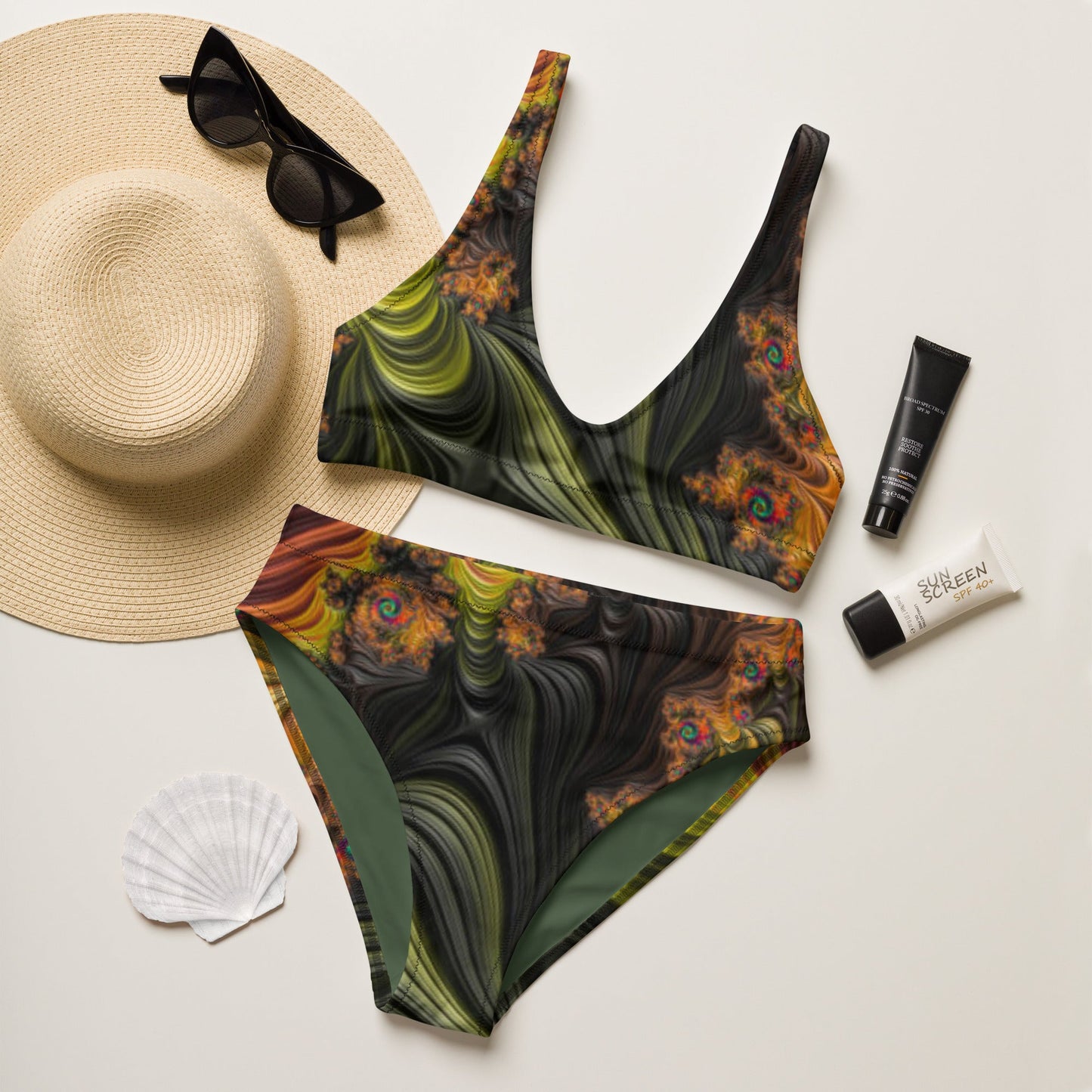 Recycled high - waisted bikini, Olive Two Piece Swimsuit for Women Vacation Beachwear Cruise Swimsuit, Bikini, Gift Bathing Suit - PratSN