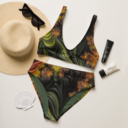 Recycled high - waisted bikini, Olive Two Piece Swimsuit for Women Vacation Beachwear Cruise Swimsuit, Bikini, Gift Bathing Suit - PratSN