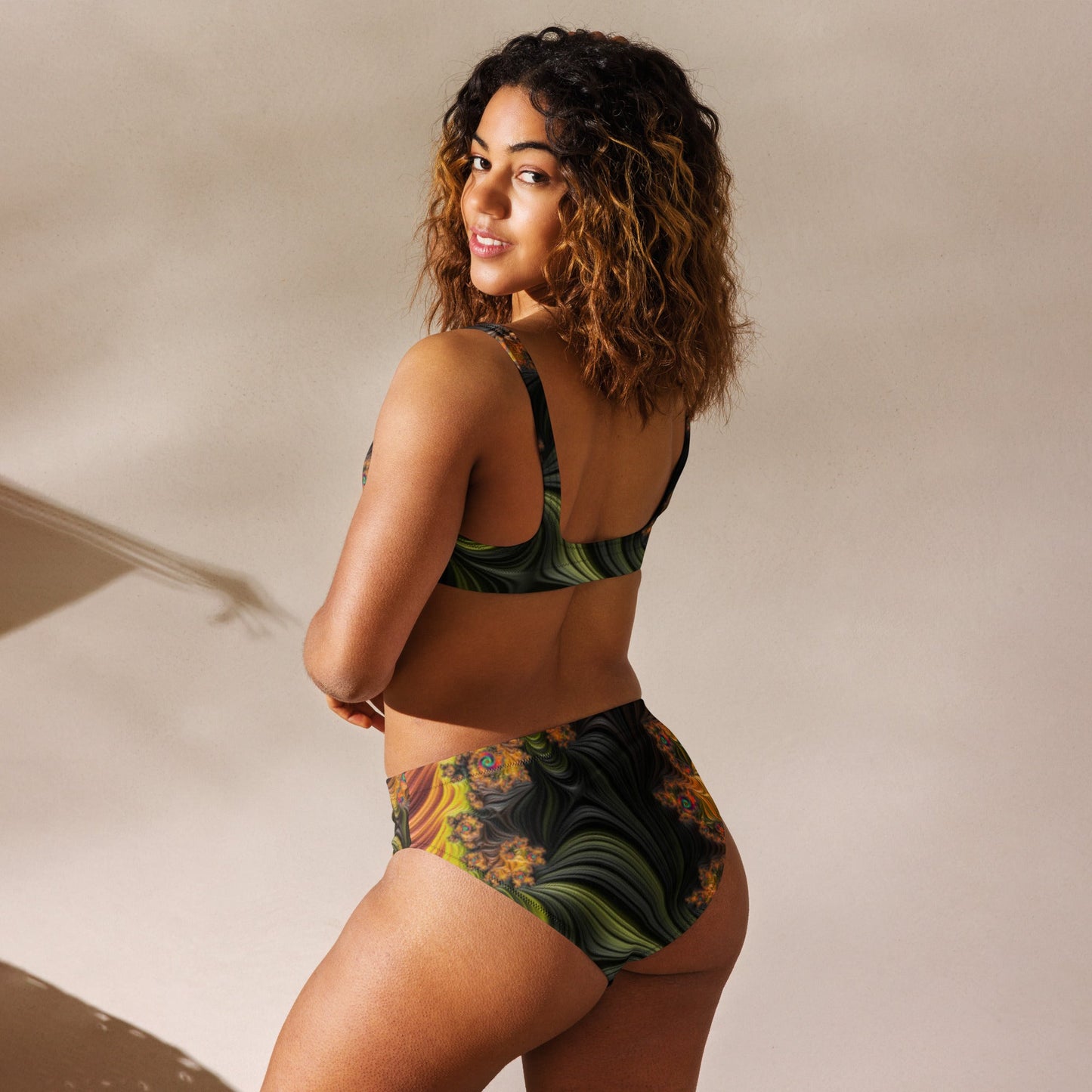 Recycled high - waisted bikini, Olive Two Piece Swimsuit for Women Vacation Beachwear Cruise Swimsuit, Bikini, Gift Bathing Suit - PratSN