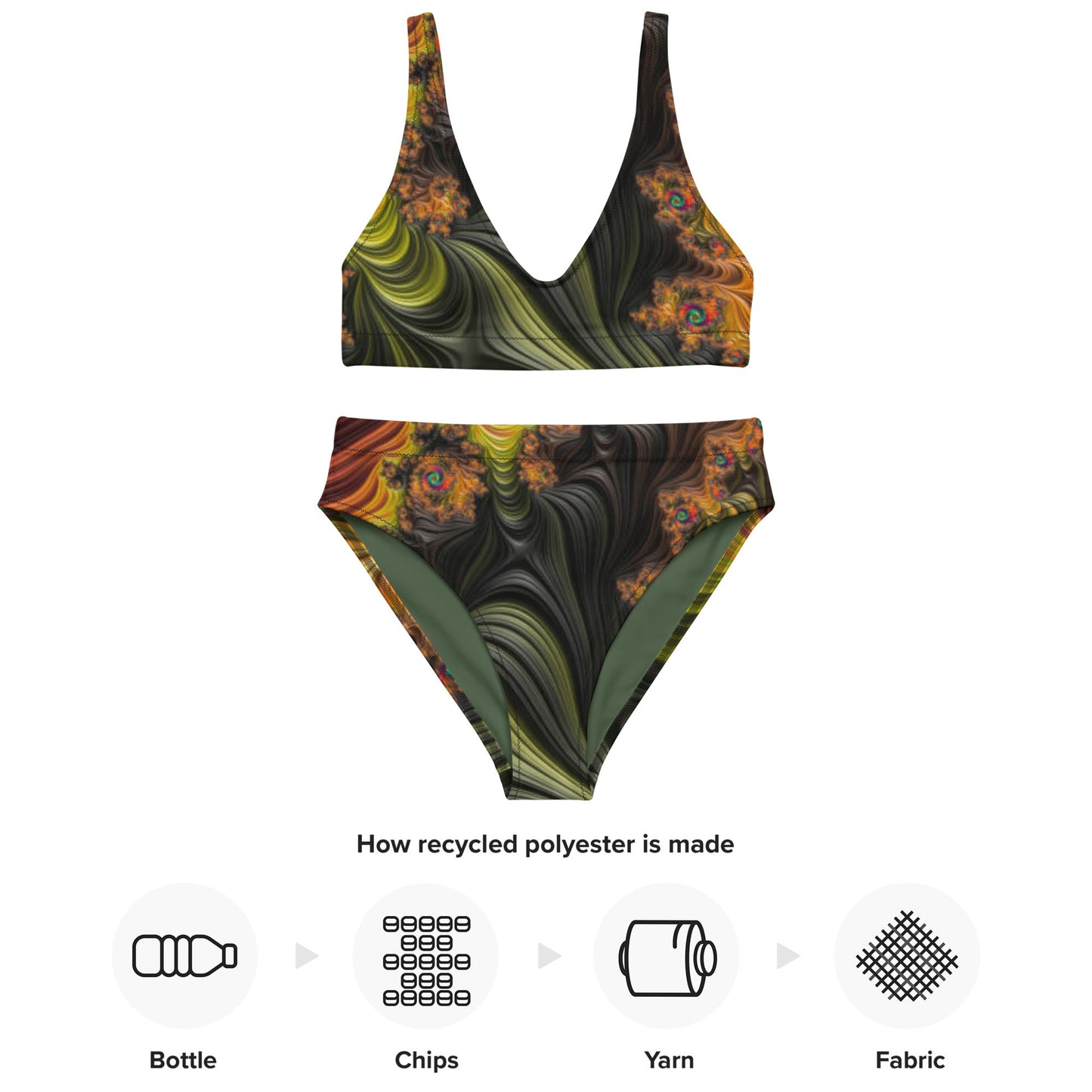 Recycled high - waisted bikini, Olive Two Piece Swimsuit for Women Vacation Beachwear Cruise Swimsuit, Bikini, Gift Bathing Suit - PratSN