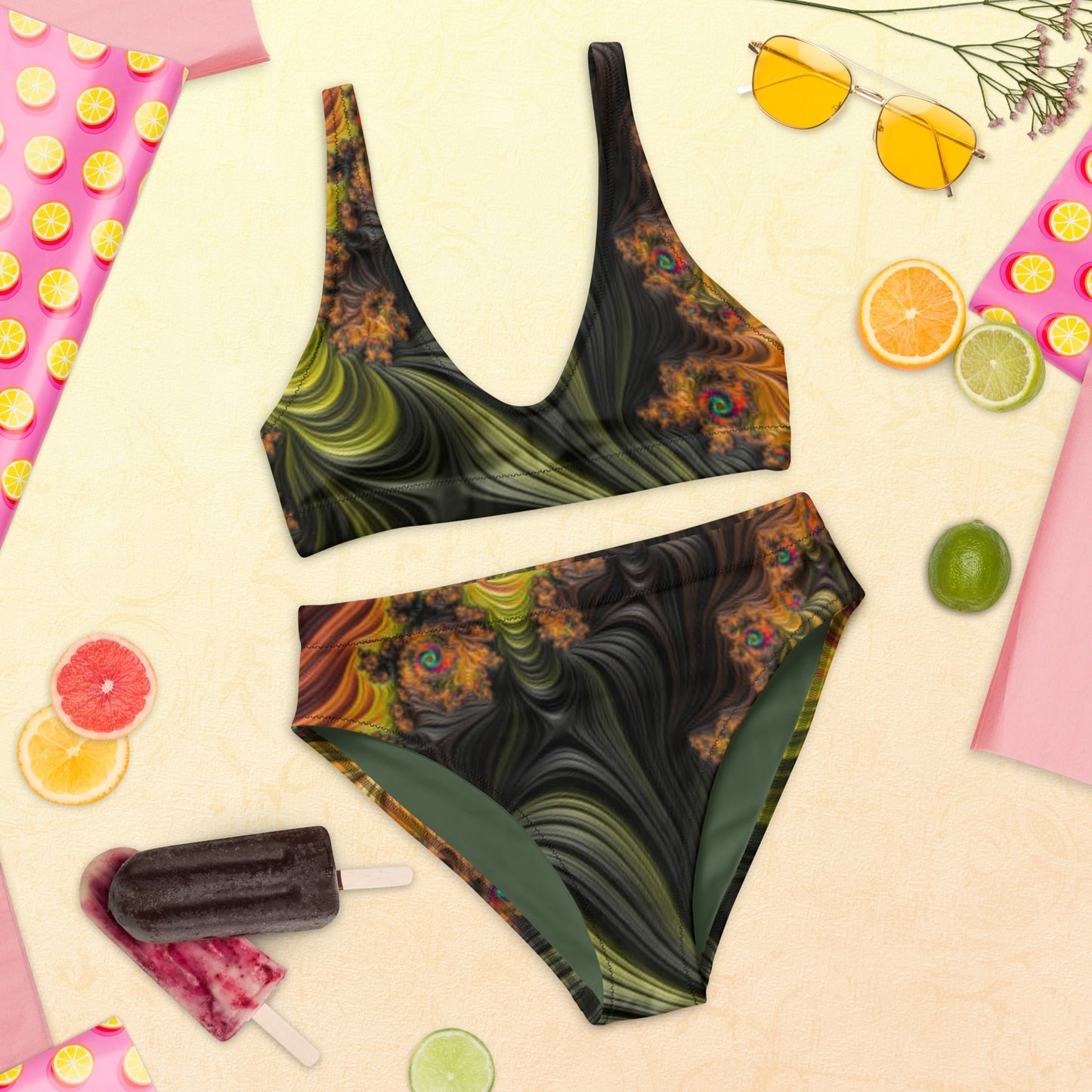 Recycled high - waisted bikini, Olive Two Piece Swimsuit for Women Vacation Beachwear Cruise Swimsuit, Bikini, Gift Bathing Suit - PratSN