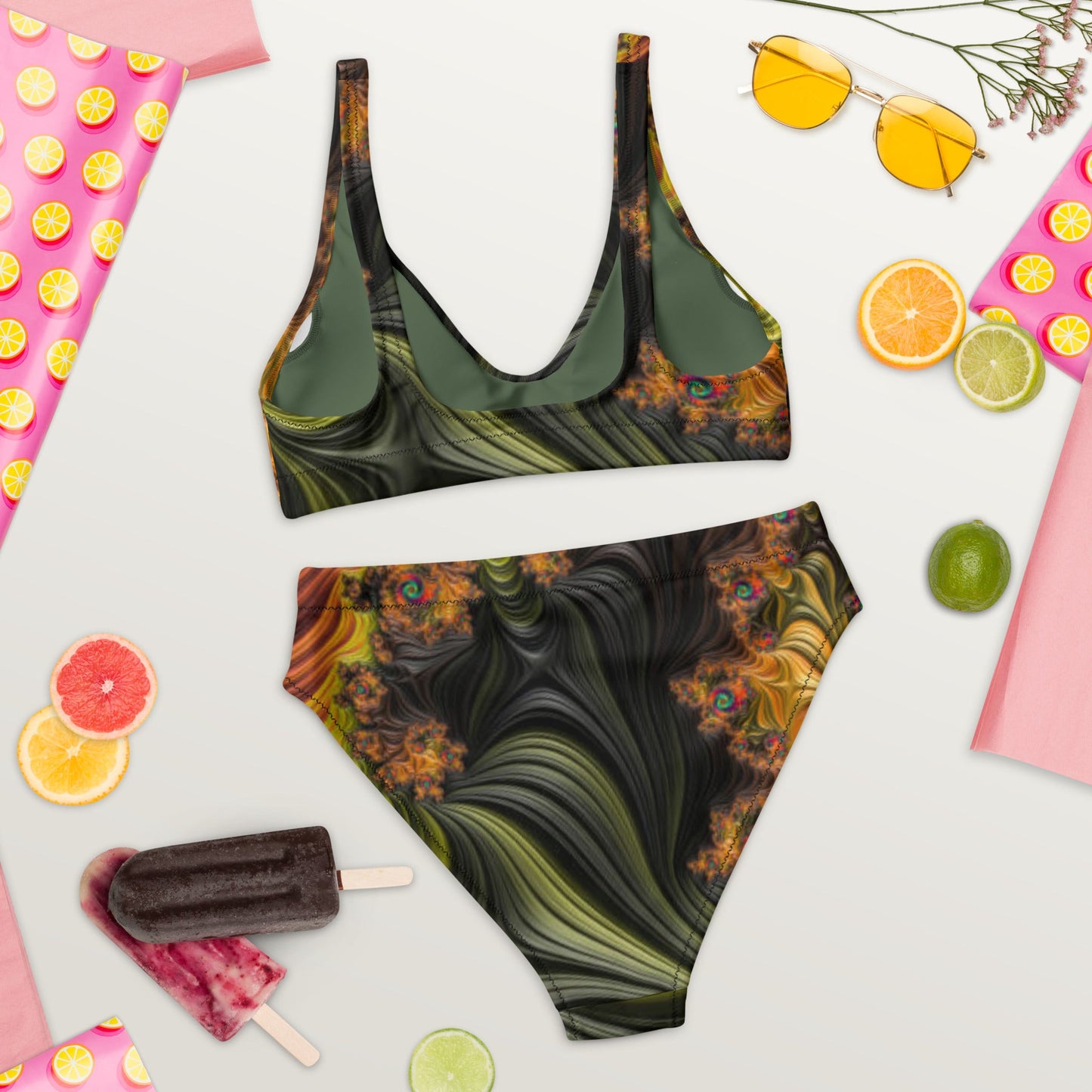 Recycled high - waisted bikini, Olive Two Piece Swimsuit for Women Vacation Beachwear Cruise Swimsuit, Bikini, Gift Bathing Suit - PratSN