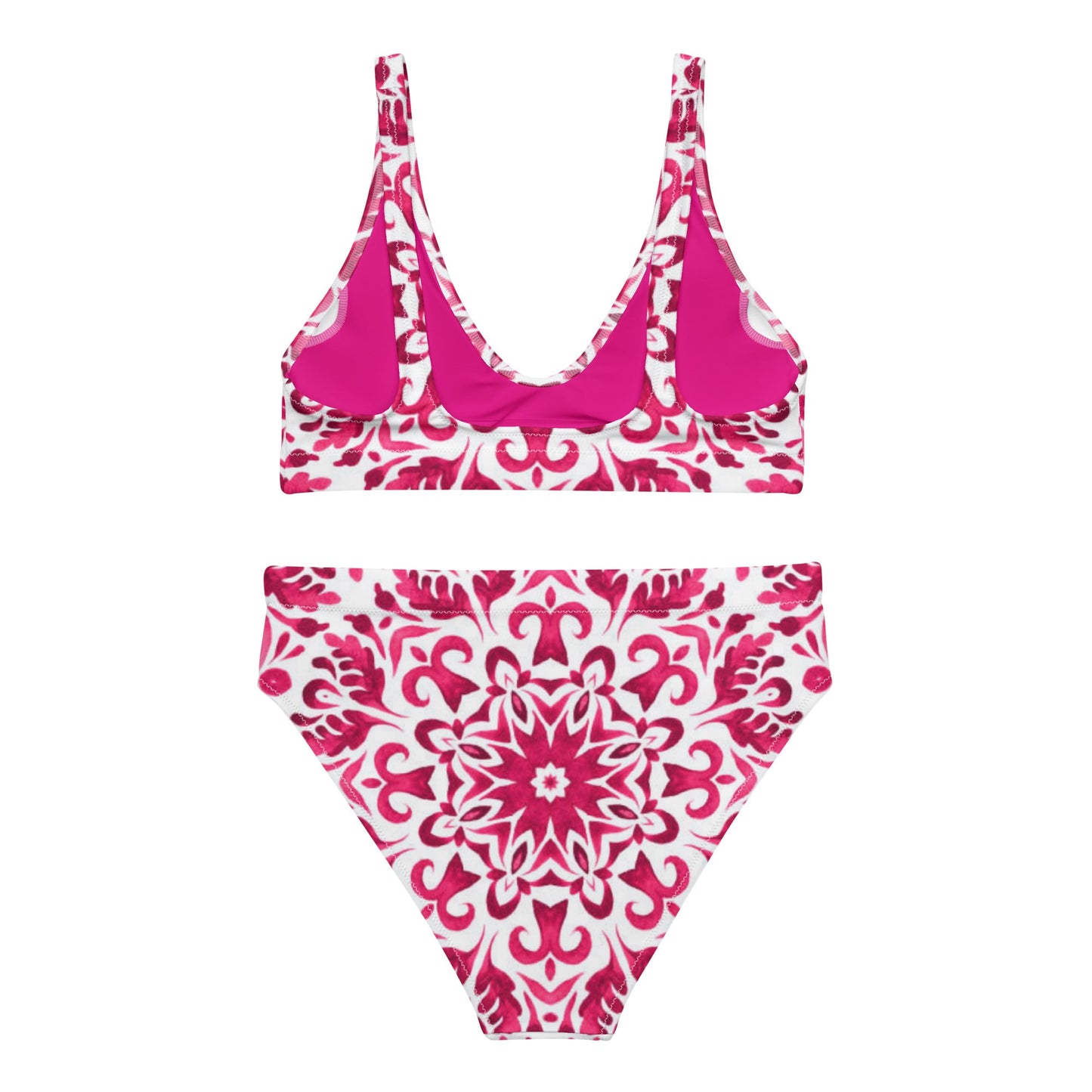 Recycled high - waisted bikini, Pink White Floral Bikini - PratSN
