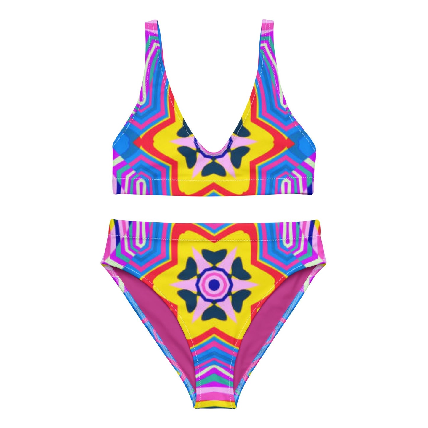 Recycled high - waisted bikini, Purple Yellow Beach dress, Beach dress for summer and spring - PratSN