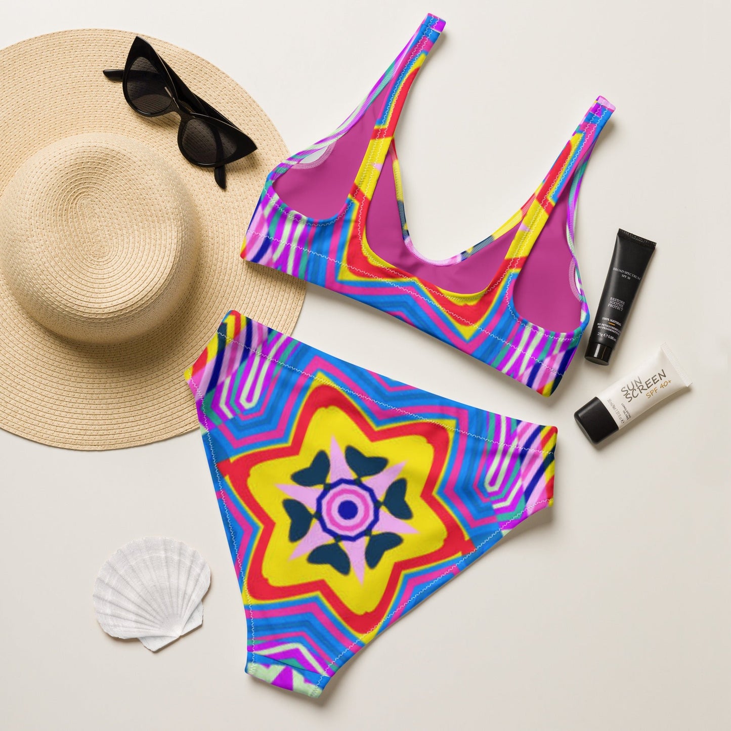 Recycled high - waisted bikini, Purple Yellow Beach dress, Beach dress for summer and spring - PratSN
