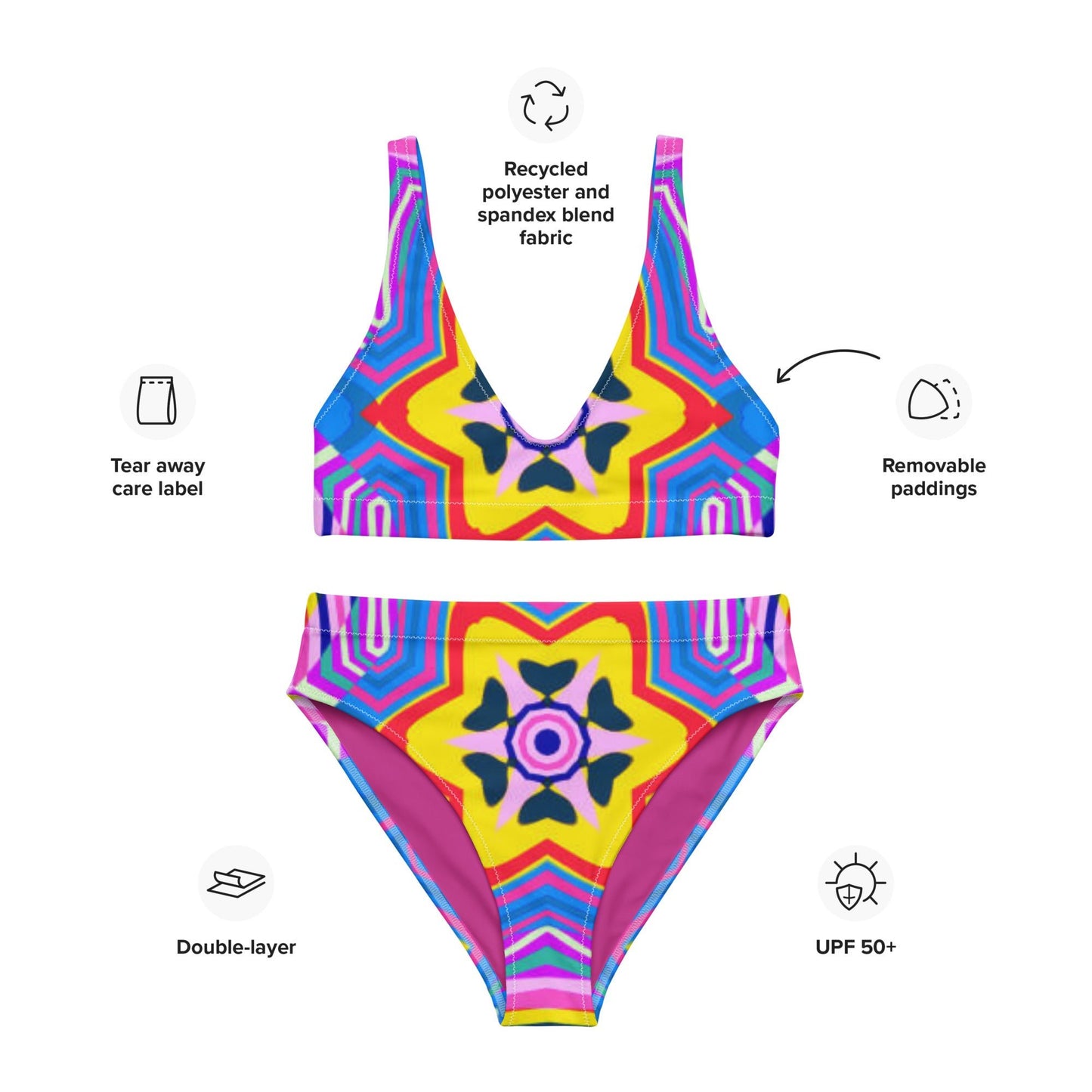Recycled high - waisted bikini, Purple Yellow Beach dress, Beach dress for summer and spring - PratSN