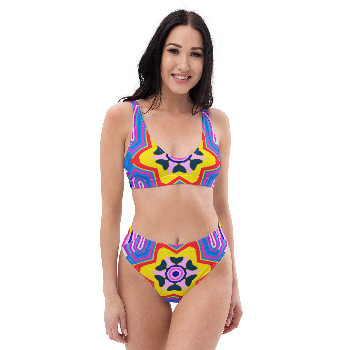 Recycled high - waisted bikini, Purple Yellow Beach dress, Beach dress for summer and spring - PratSN