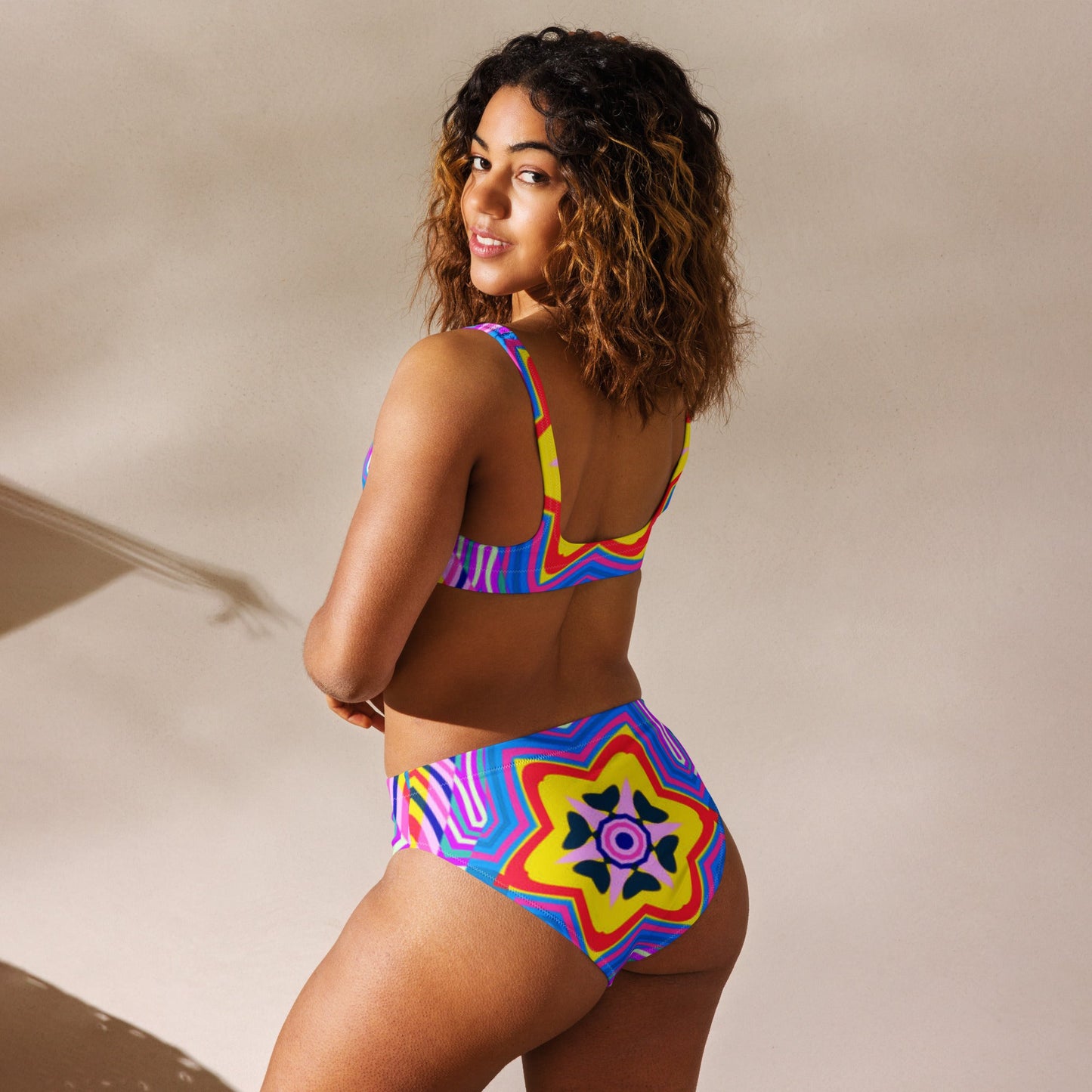 Recycled high - waisted bikini, Purple Yellow Beach dress, Beach dress for summer and spring - PratSN