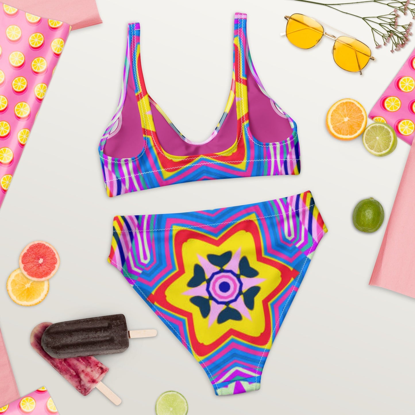 Recycled high - waisted bikini, Purple Yellow Beach dress, Beach dress for summer and spring - PratSN