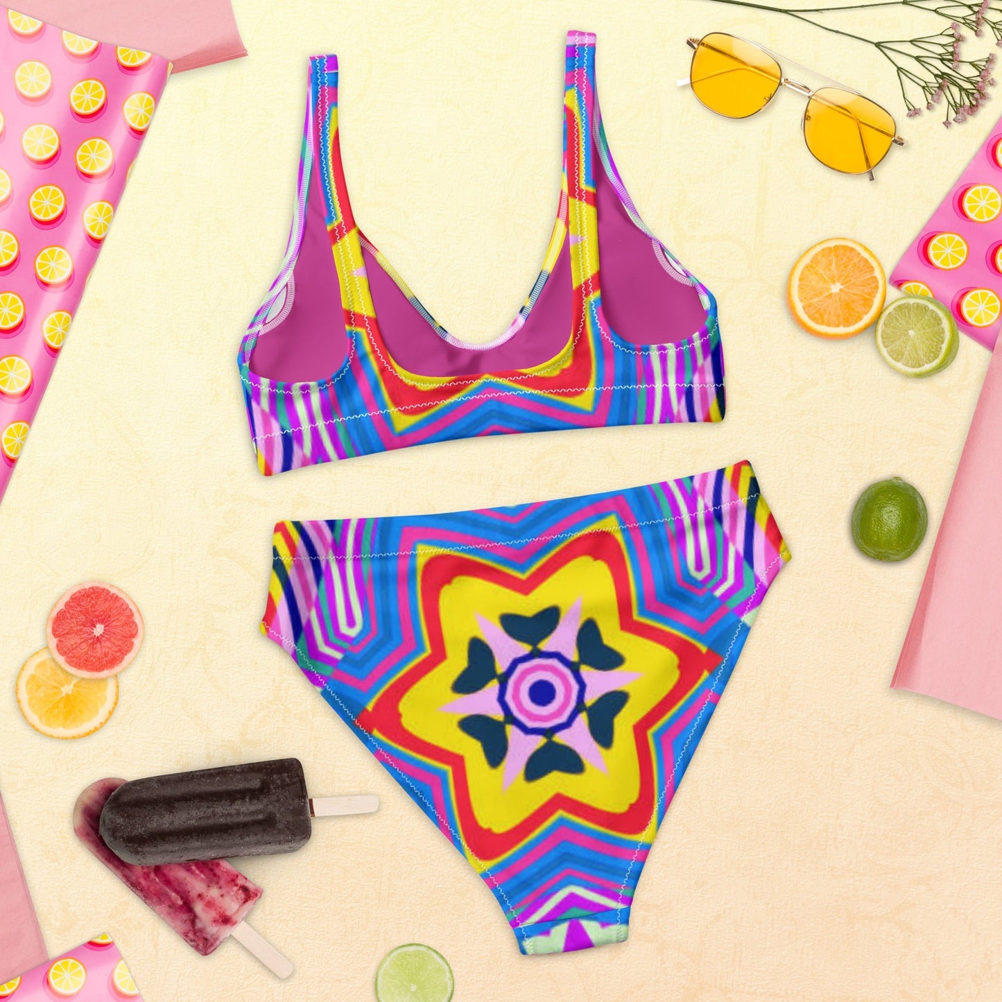 Recycled high - waisted bikini, Purple Yellow Beach dress, Beach dress for summer and spring - PratSN