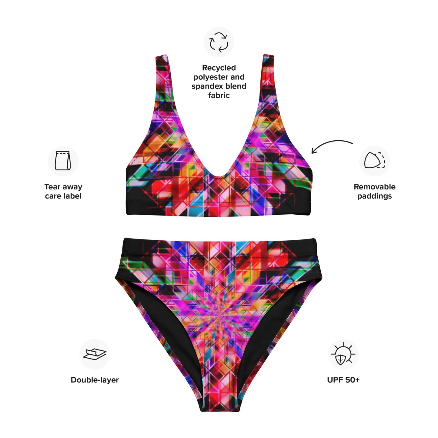 Recycled high - waisted bikini, Swimsuit for Women Vacation Beachwear Cruise Swimsuit, Bikini, Gift Bathing Suit - PratSN