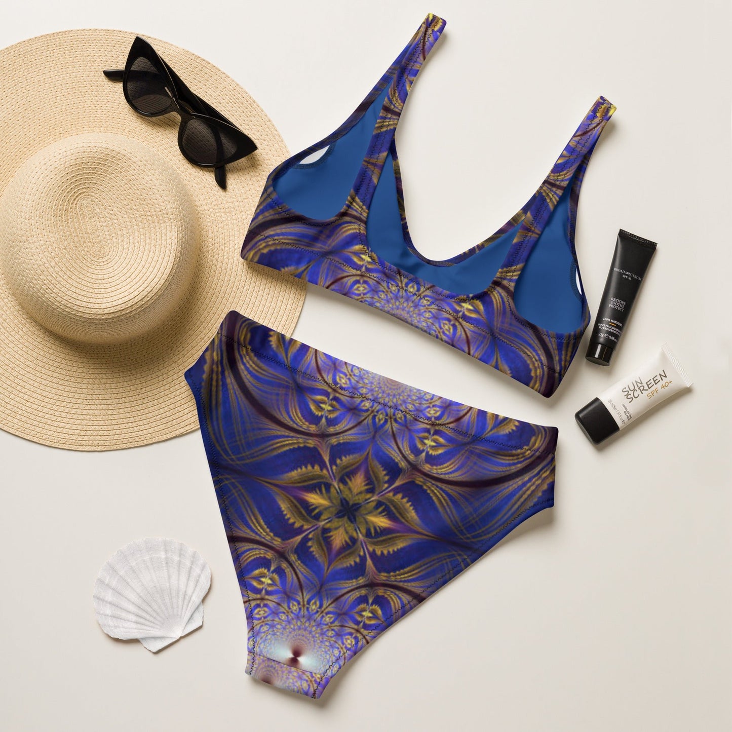 Recycled high - waisted bikini, Two Piece Swimsuit for Women Vacation Beachwear Cruise Swimsuit Bikini, Gift Blue Bathing Suit - PratSN