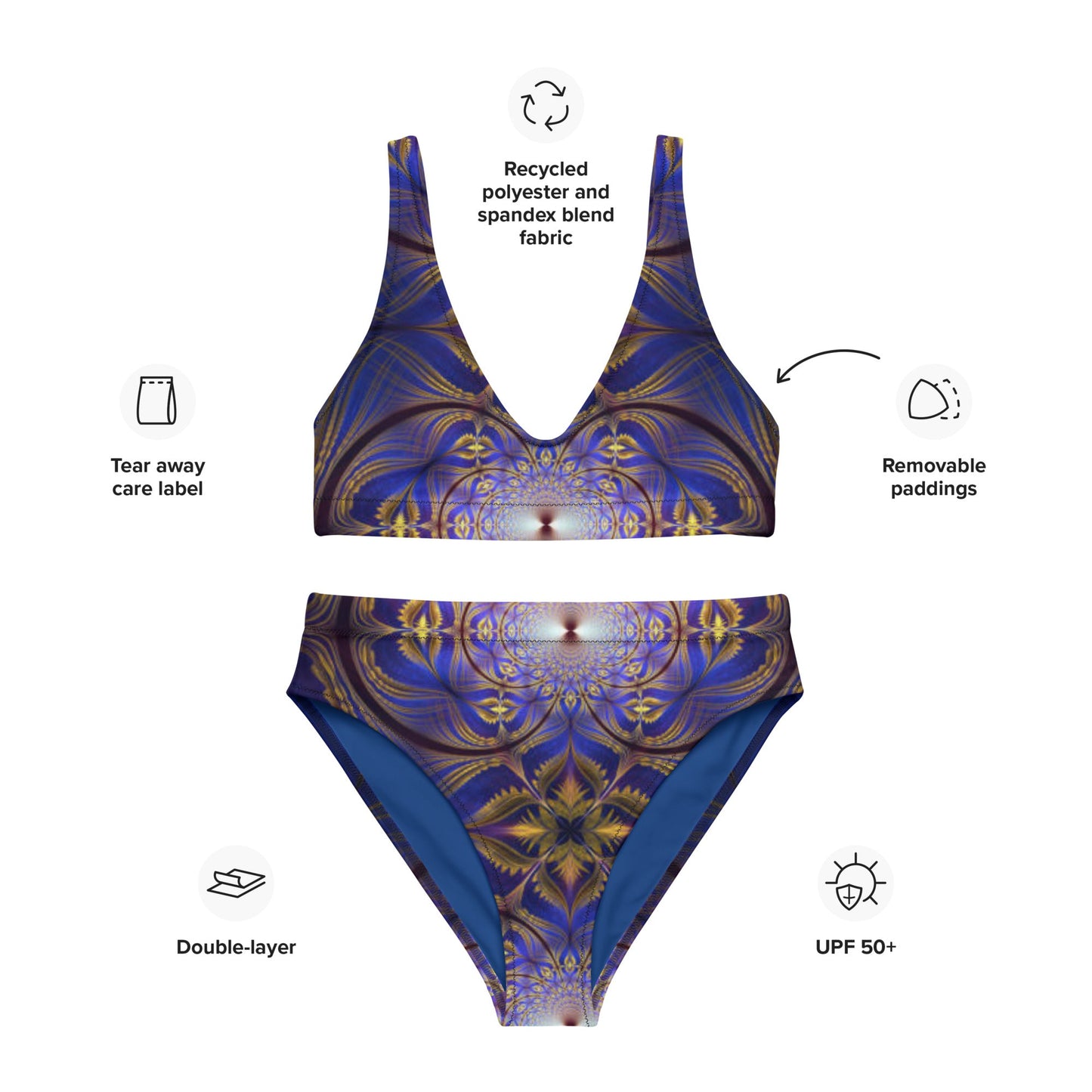Recycled high - waisted bikini, Two Piece Swimsuit for Women Vacation Beachwear Cruise Swimsuit Bikini, Gift Blue Bathing Suit - PratSN