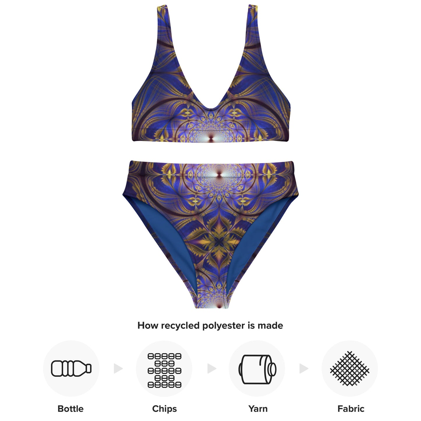 Recycled high - waisted bikini, Two Piece Swimsuit for Women Vacation Beachwear Cruise Swimsuit Bikini, Gift Blue Bathing Suit - PratSN