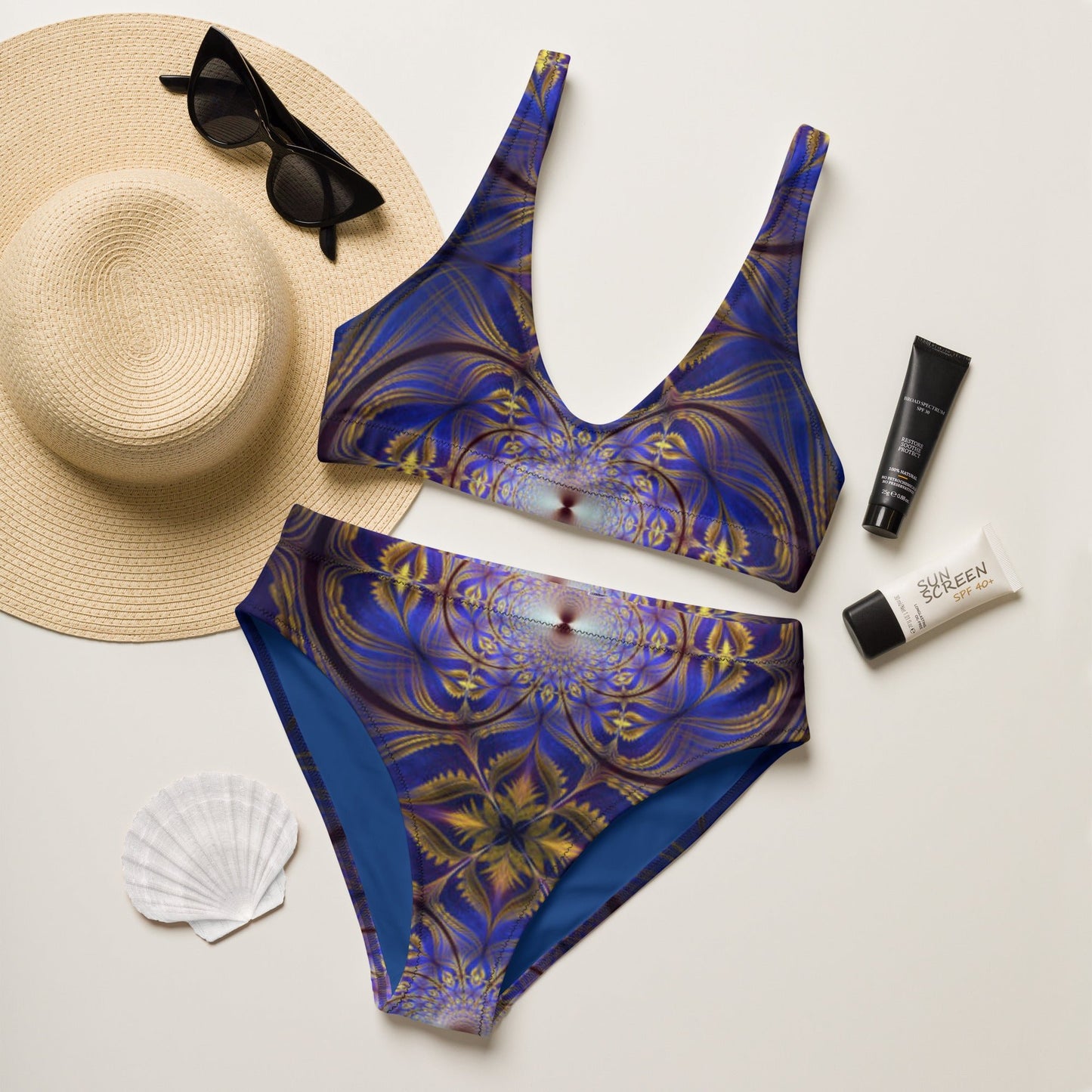 Recycled high - waisted bikini, Two Piece Swimsuit for Women Vacation Beachwear Cruise Swimsuit Bikini, Gift Blue Bathing Suit - PratSN