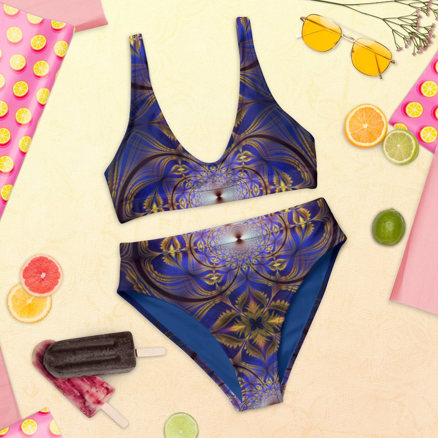 Recycled high - waisted bikini, Two Piece Swimsuit for Women Vacation Beachwear Cruise Swimsuit Bikini, Gift Blue Bathing Suit - PratSN
