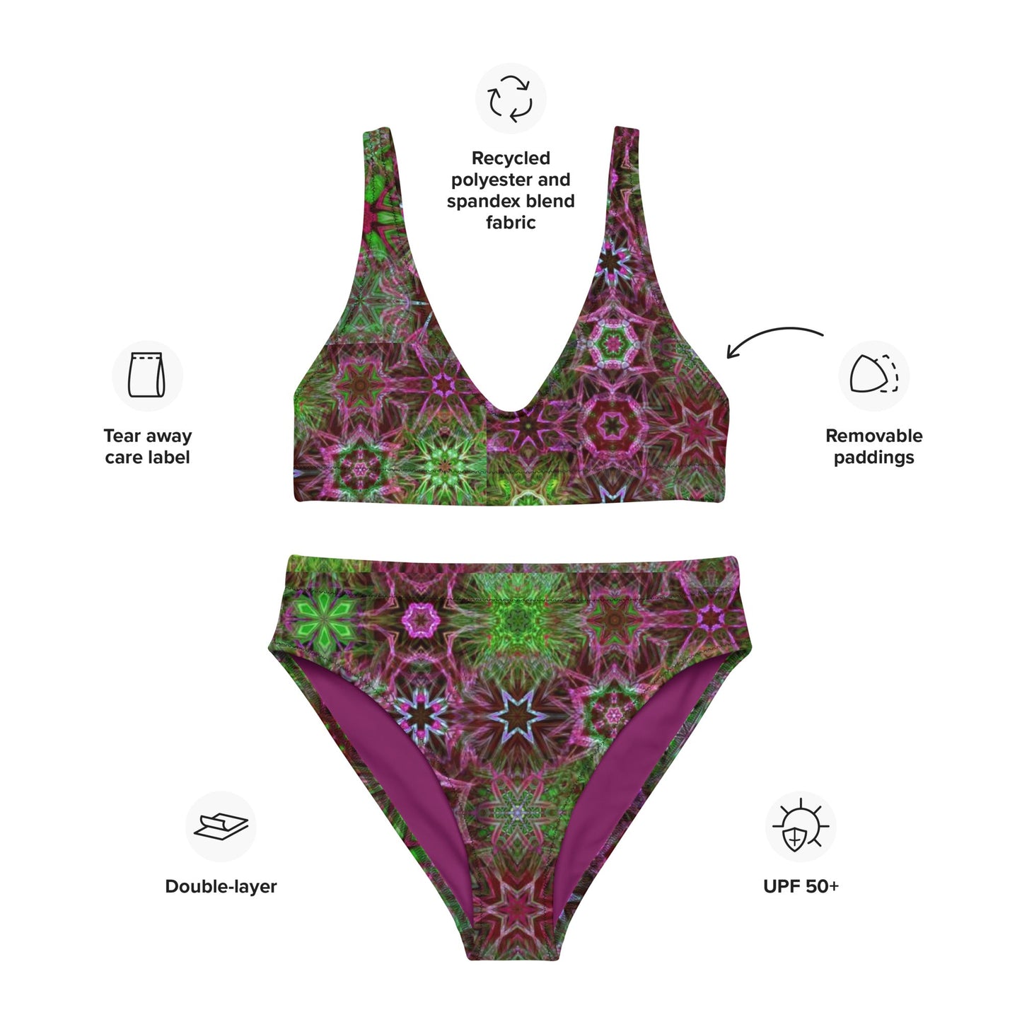 Recycled high - waisted bikini, Two Piece Swimsuit for Women Vacation Beachwear Cruise Swimsuit Bikini, Gift Green Pink Bathing Suit - PratSN
