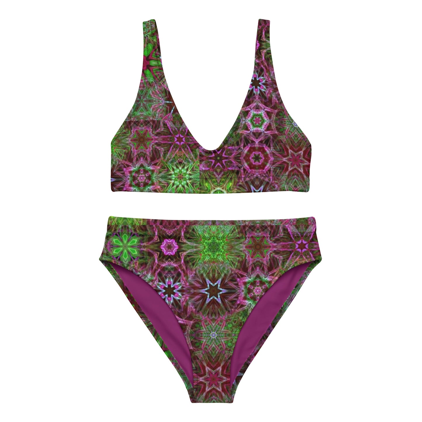 Recycled high - waisted bikini, Two Piece Swimsuit for Women Vacation Beachwear Cruise Swimsuit Bikini, Gift Green Pink Bathing Suit - PratSN