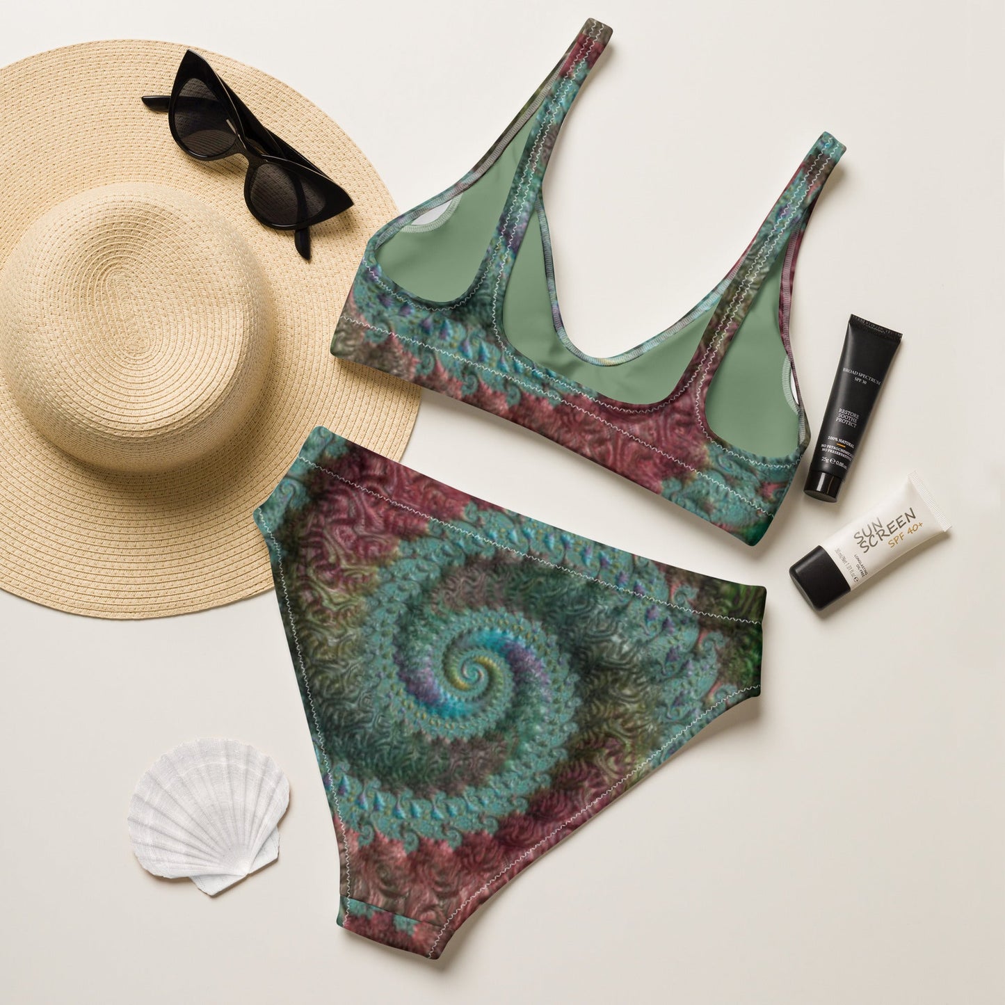 Recycled high - waisted bikini, Two Piece Swimsuit for Women Vacation Beachwear Cruise Swimsuit, Light Green Bikini Gift Blue Bathing Suit, - PratSN