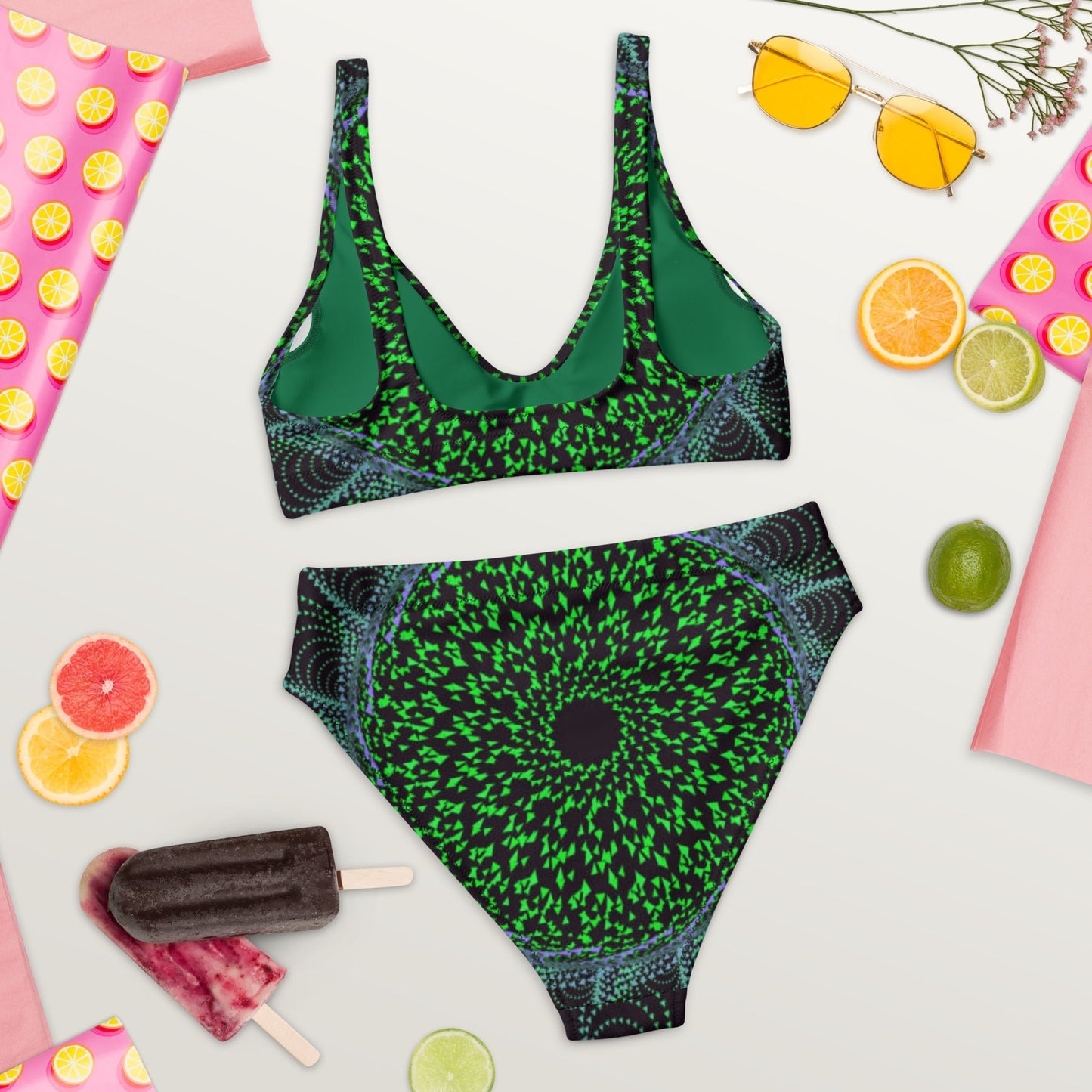 Recycled high - waisted bikini, Two Piece Swimsuit for Women's Vacation Beachwear Cruise Swimsuit Bikini, Gift Green Bathing Suit - PratSN