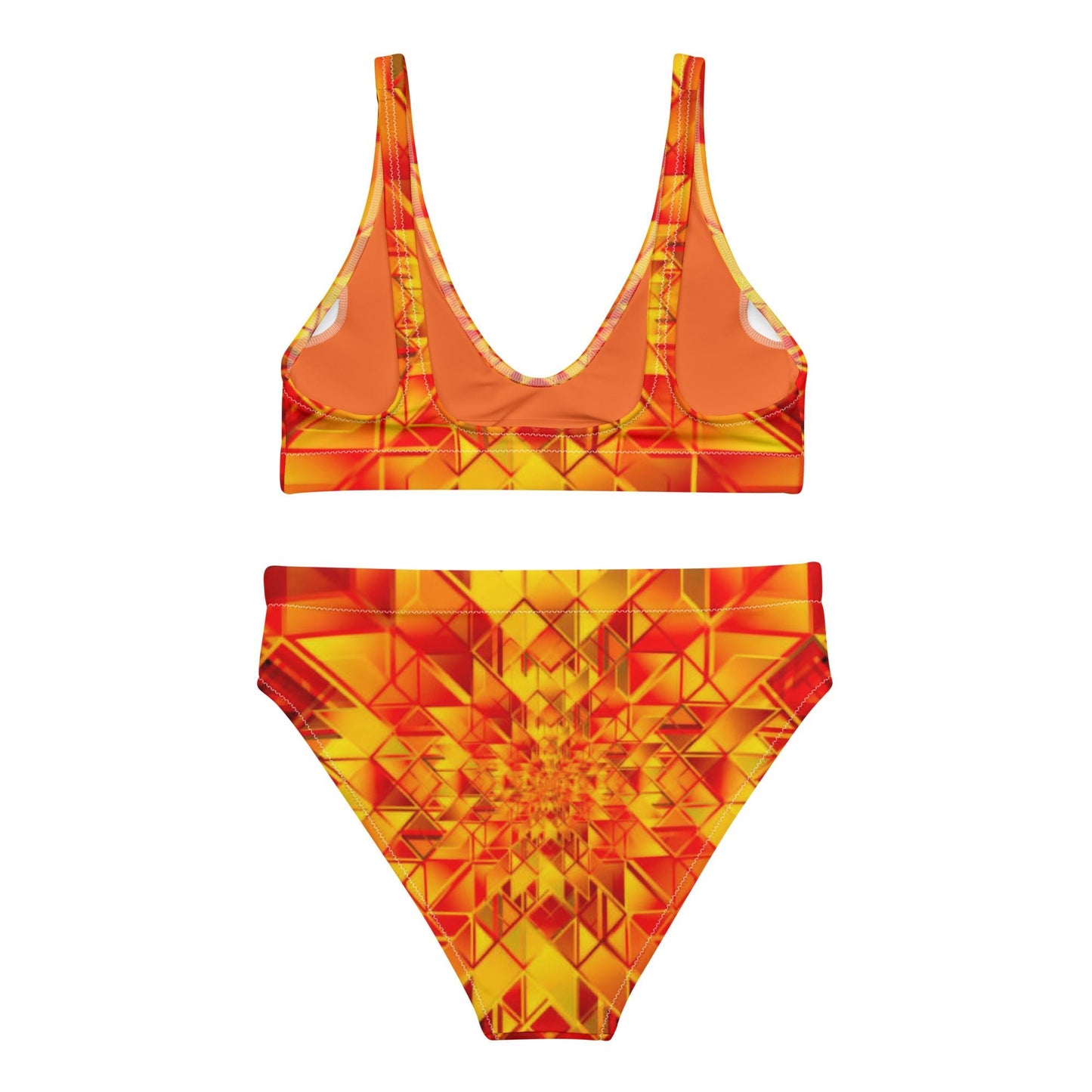 Recycled high - waisted bikini, Two Piece Yellow Orange Swimsuit for Women Vacation Beachwear Cruise Swimsuit, Bikini, Gift Bathing Suit - PratSN