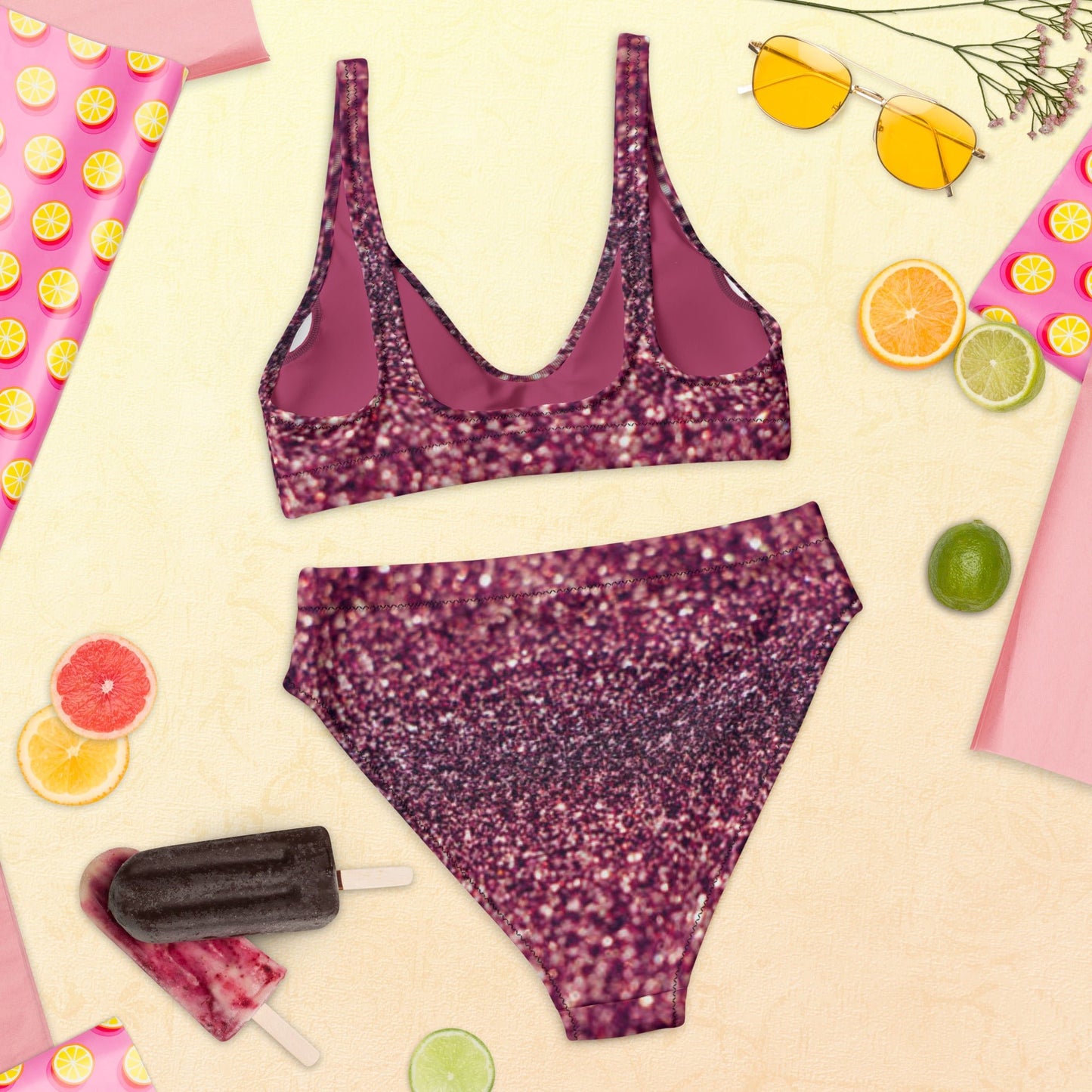 Recycled high - waisted bikini, Tyrian purple bikini, Beach dress, for summer and spring - PratSN