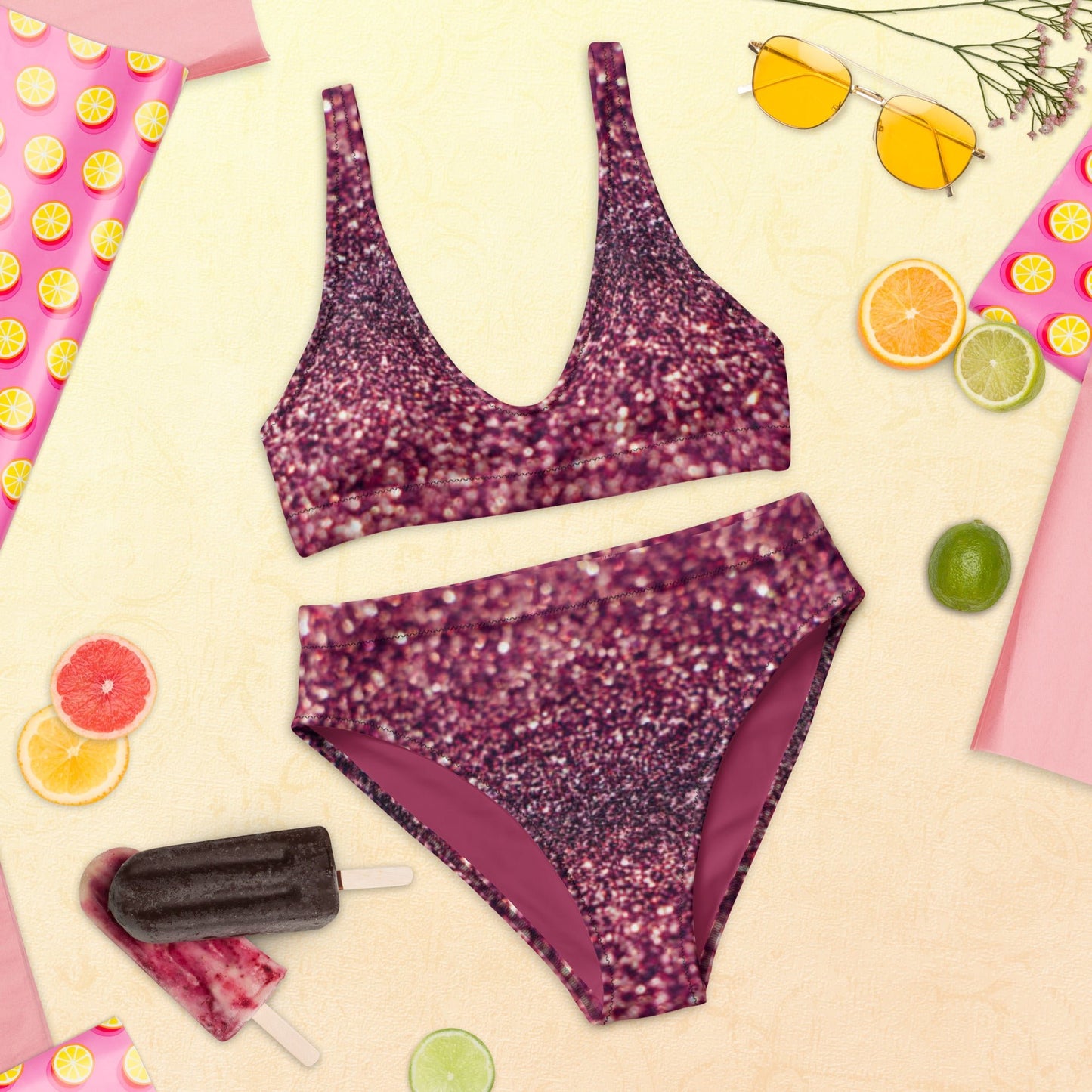 Recycled high - waisted bikini, Tyrian purple bikini, Beach dress, for summer and spring - PratSN