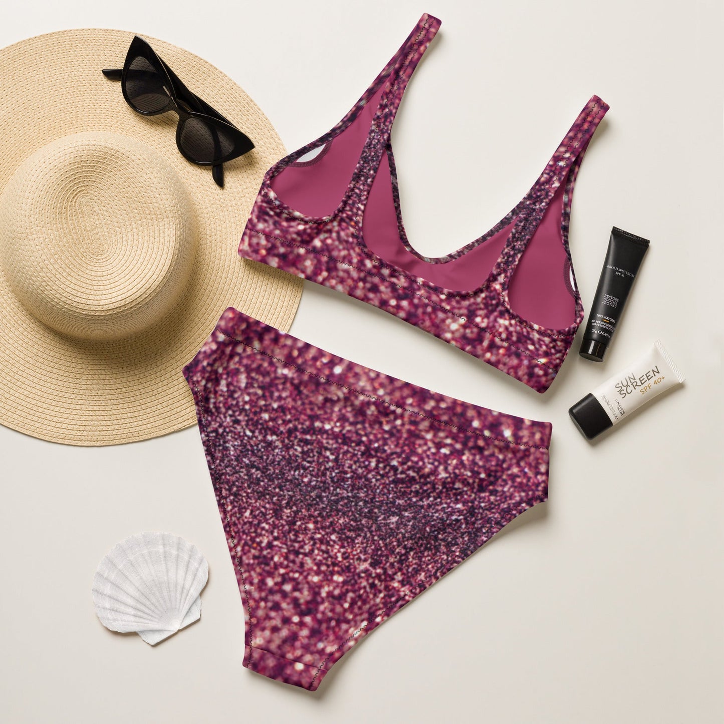 Recycled high - waisted bikini, Tyrian purple bikini, Beach dress, for summer and spring - PratSN
