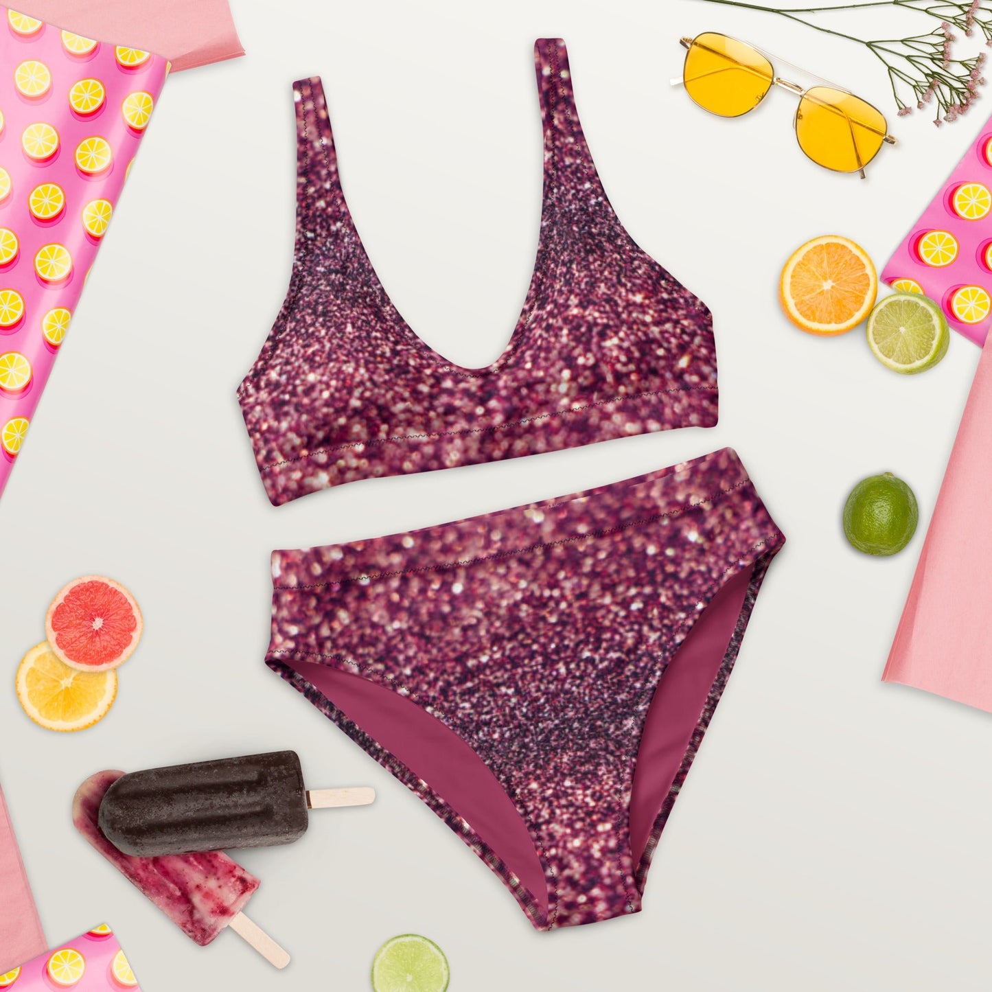 Recycled high - waisted bikini, Tyrian purple bikini, Beach dress, for summer and spring - PratSN