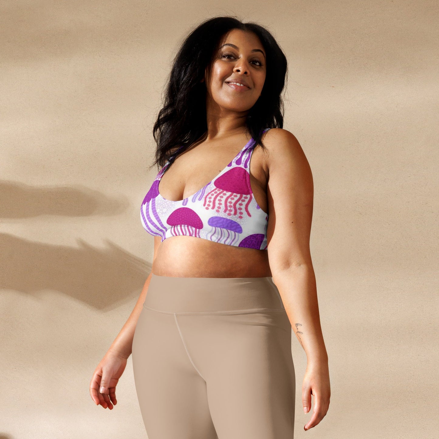 Recycled padded bikini top, Pink Purple White outfit, Jelly fish Pattern, Cute Summer Bikini - PratSN