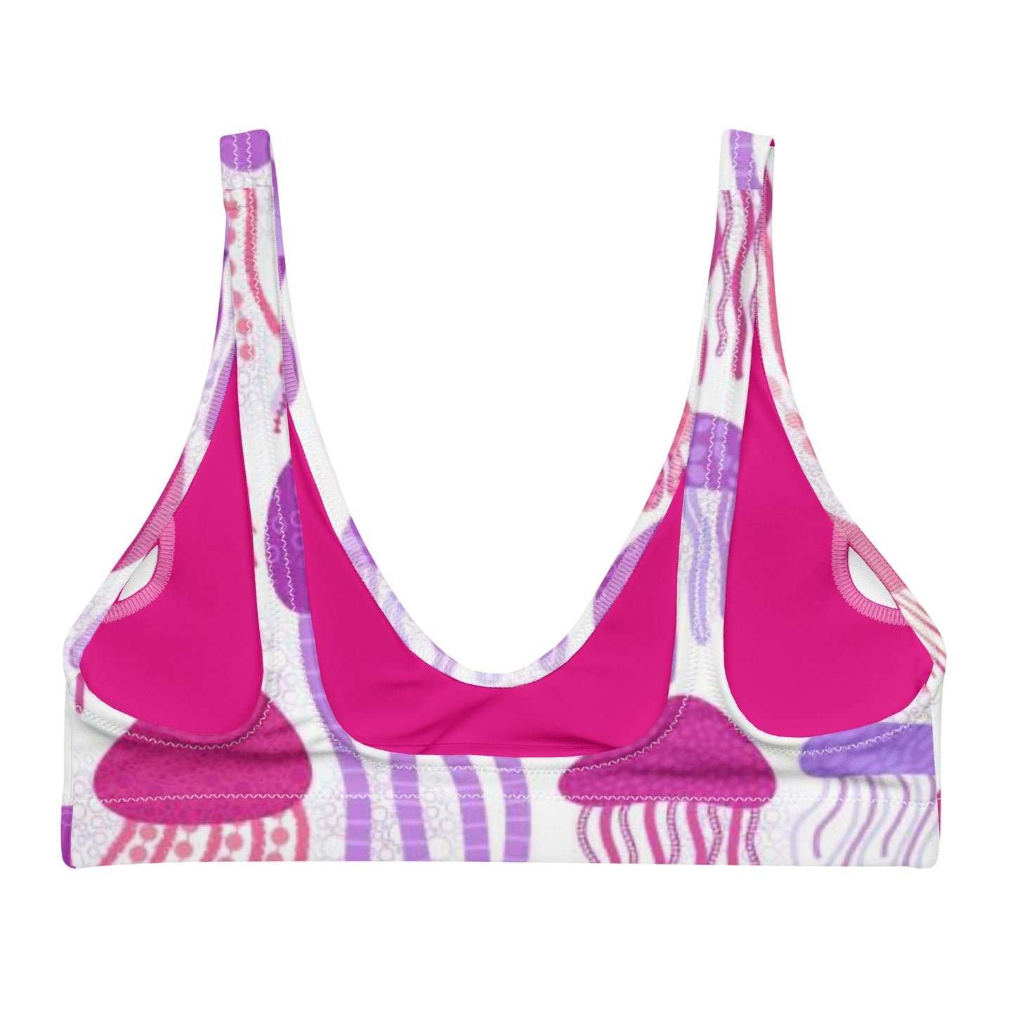Recycled padded bikini top, Pink Purple White outfit, Jelly fish Pattern, Cute Summer Bikini - PratSN