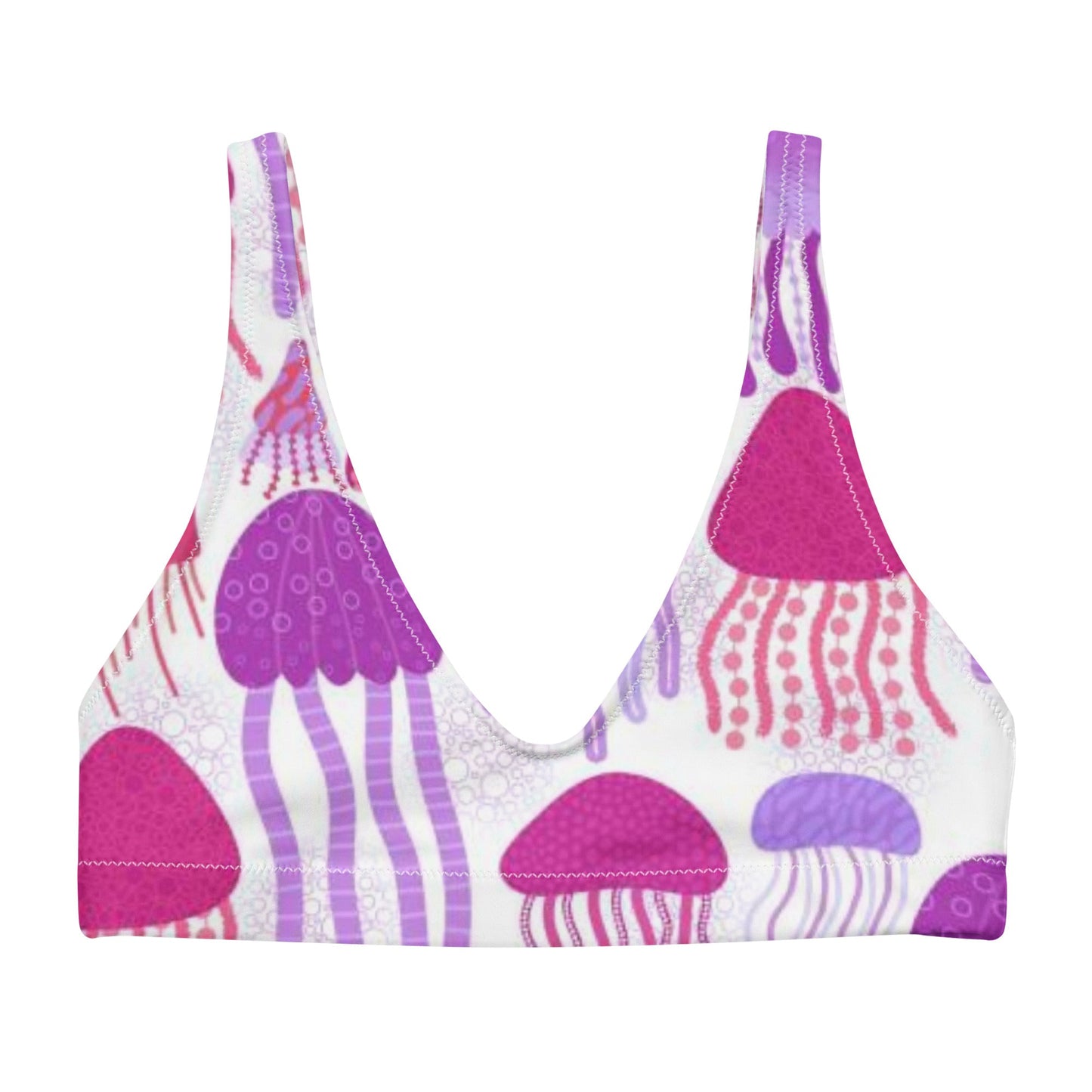 Recycled padded bikini top, Pink Purple White outfit, Jelly fish Pattern, Cute Summer Bikini - PratSN