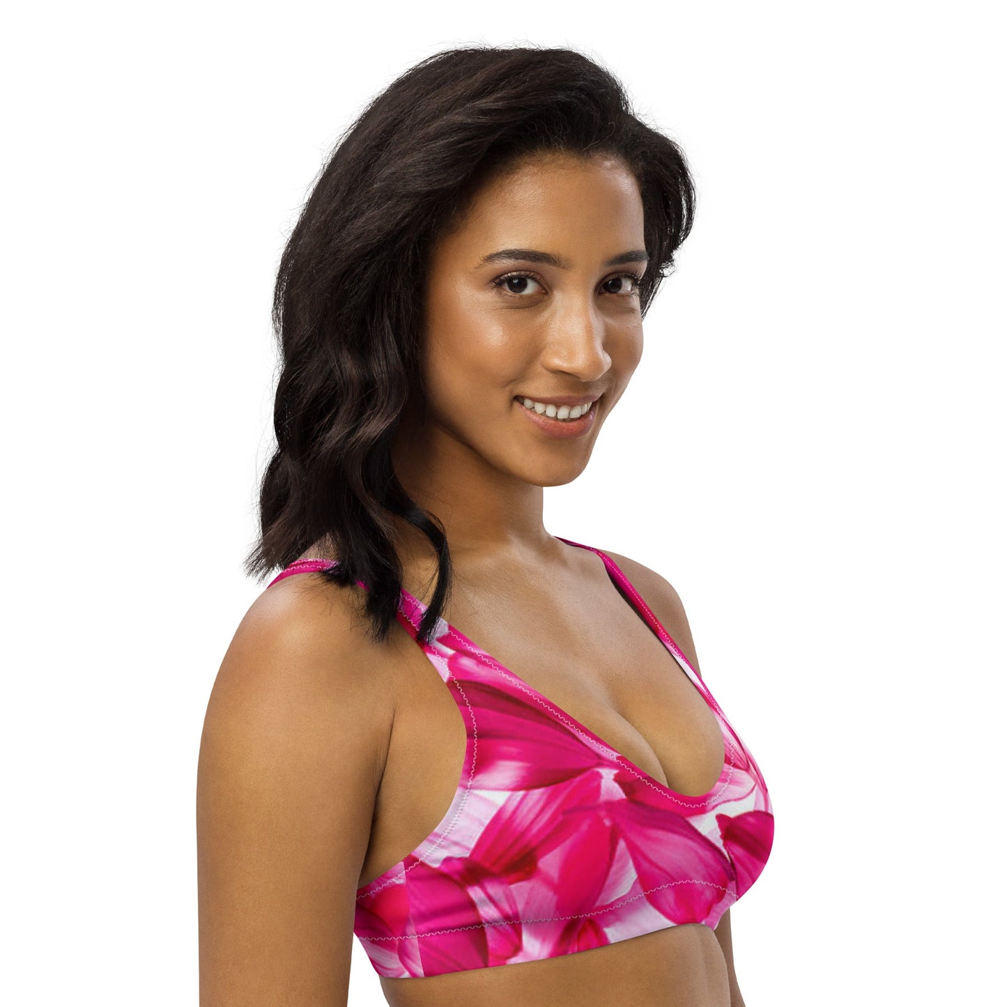 Recycled padded bikini top, Pink White Floral Outfit Cute Summer Bikini - PratSN