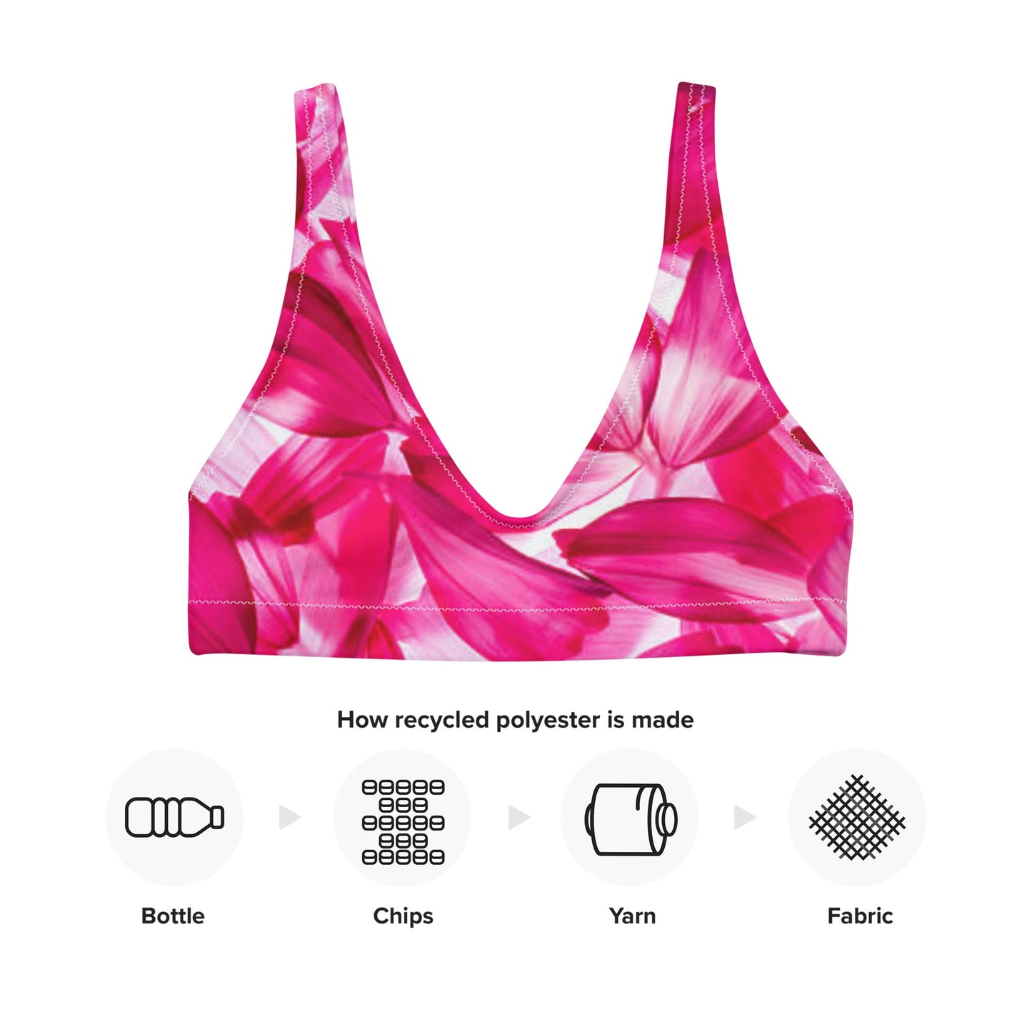 Recycled padded bikini top, Pink White Floral Outfit Cute Summer Bikini - PratSN