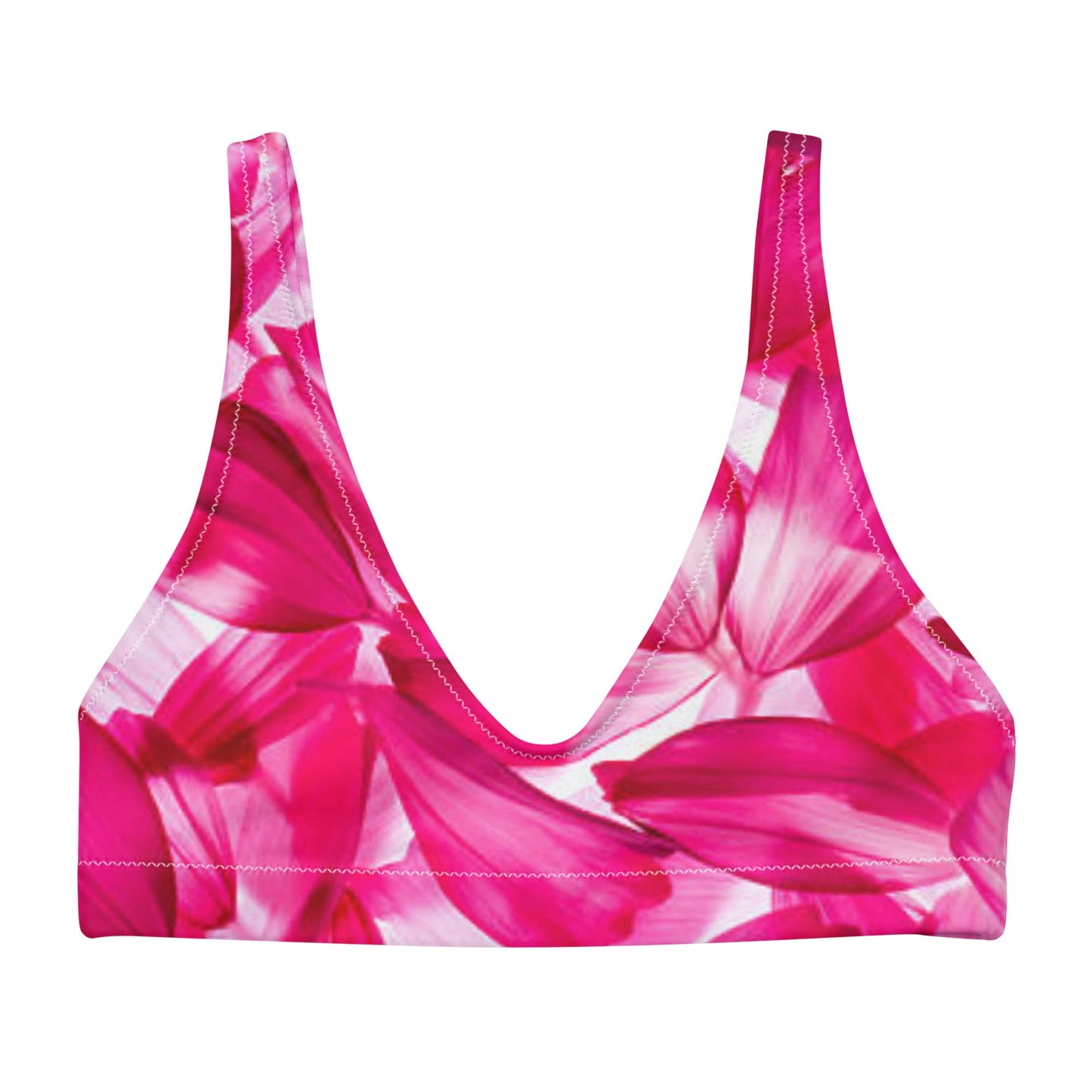 Recycled padded bikini top, Pink White Floral Outfit Cute Summer Bikini - PratSN
