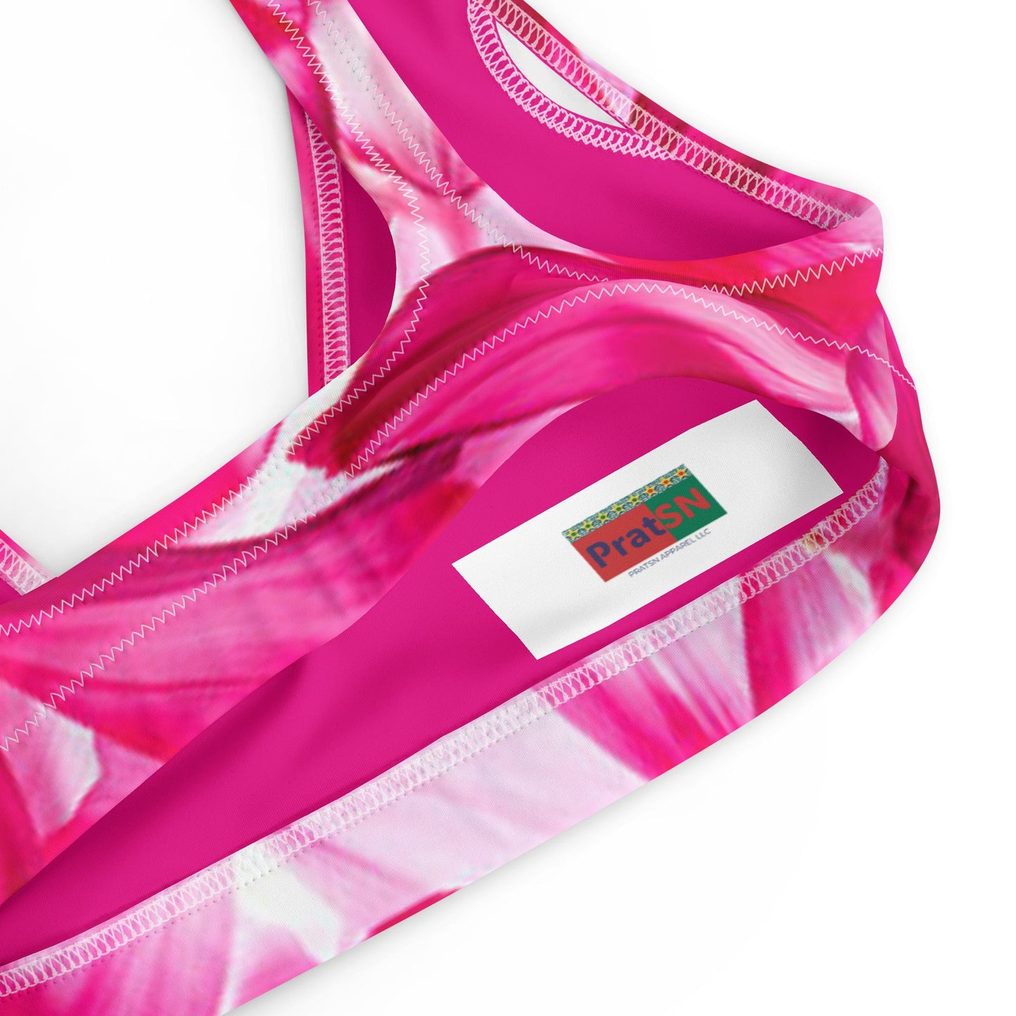 Recycled padded bikini top, Pink White Floral Outfit Cute Summer Bikini - PratSN