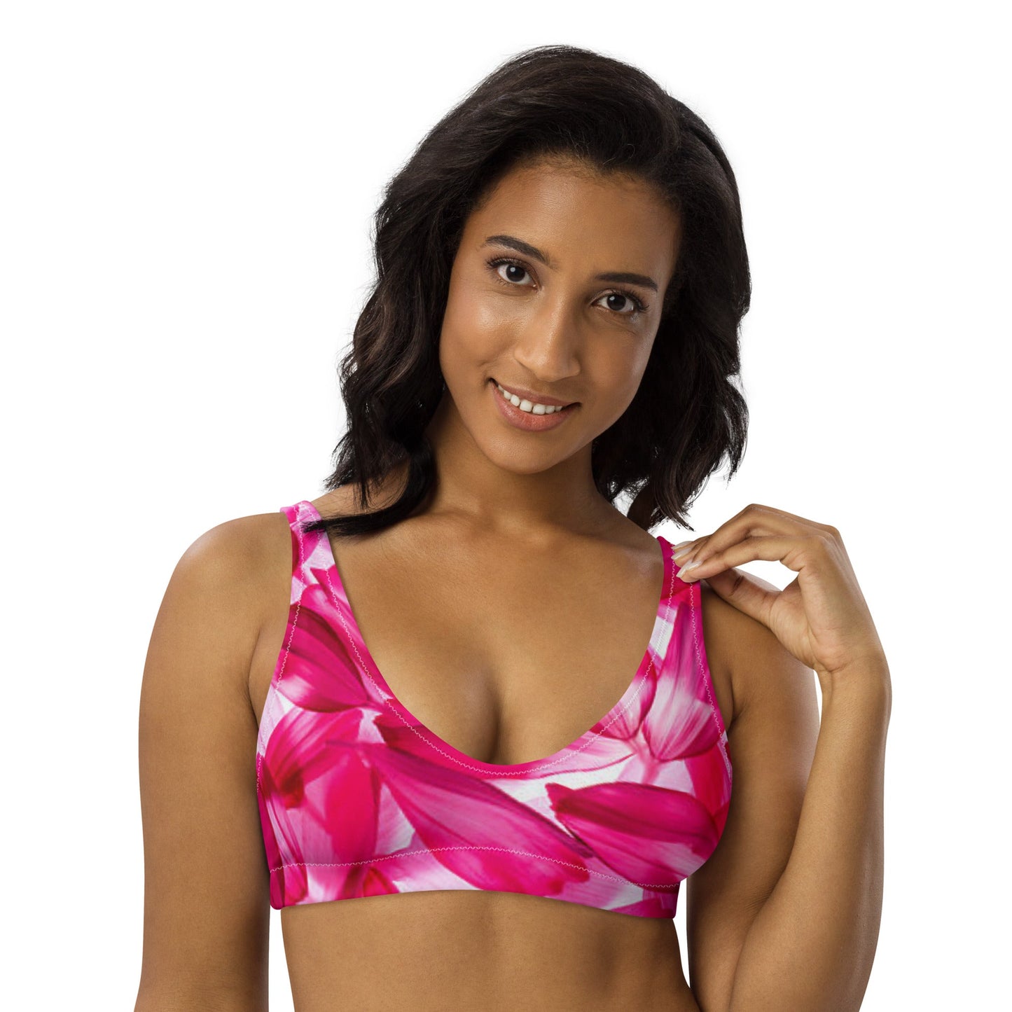 Recycled padded bikini top, Pink White Floral Outfit Cute Summer Bikini - PratSN