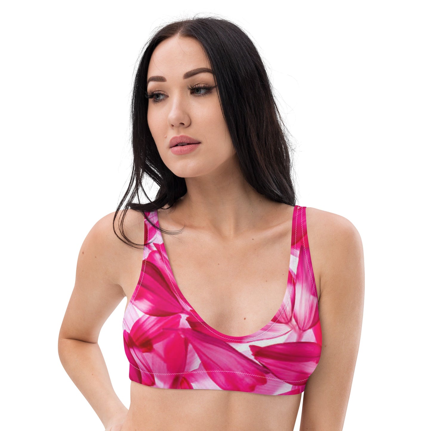 Recycled padded bikini top, Pink White Floral Outfit Cute Summer Bikini - PratSN