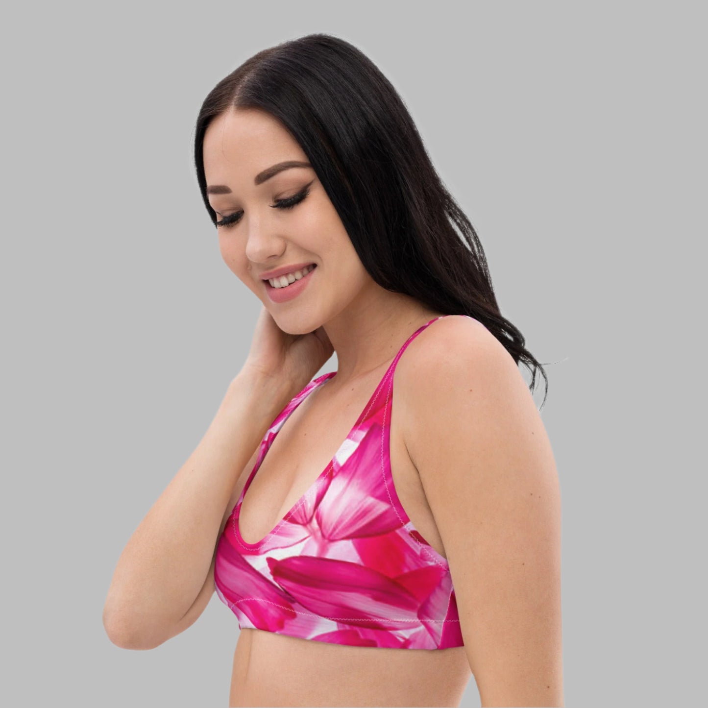 Recycled padded bikini top, Pink White Floral Outfit Cute Summer Bikini - PratSN