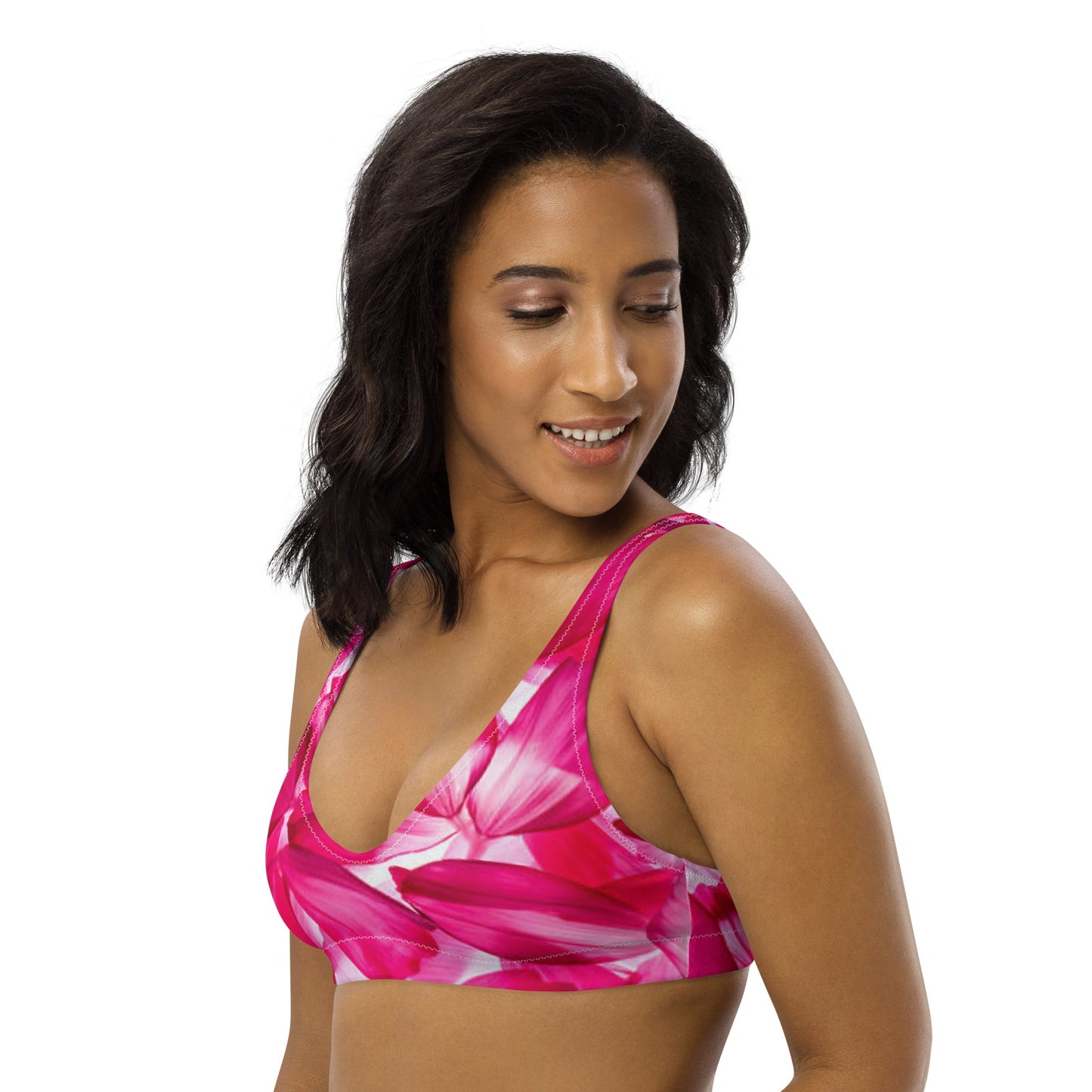 Recycled padded bikini top, Pink White Floral Outfit Cute Summer Bikini - PratSN