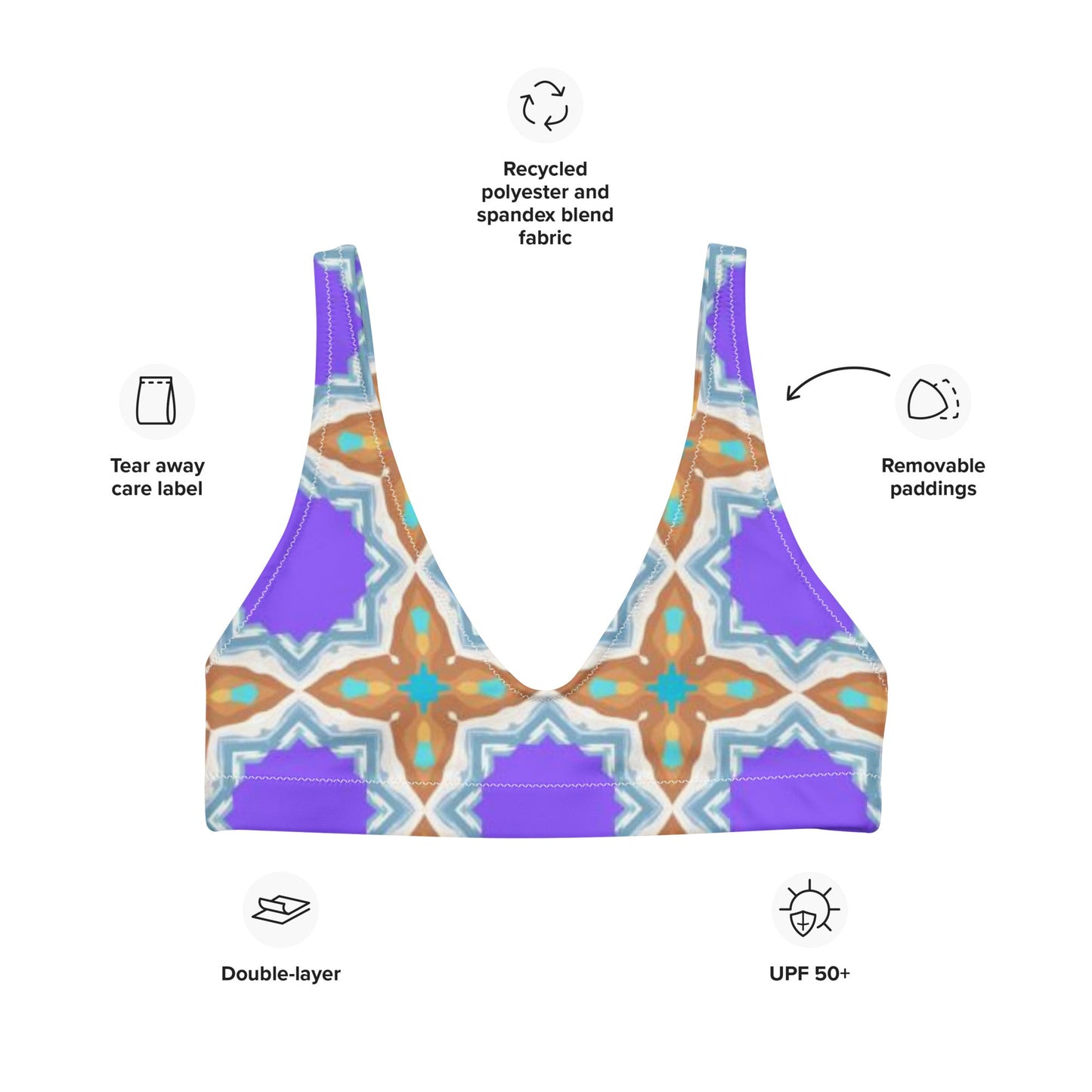 Recycled padded bikini top, Purple Brown Outfit, Cute Summer Bikini - PratSN