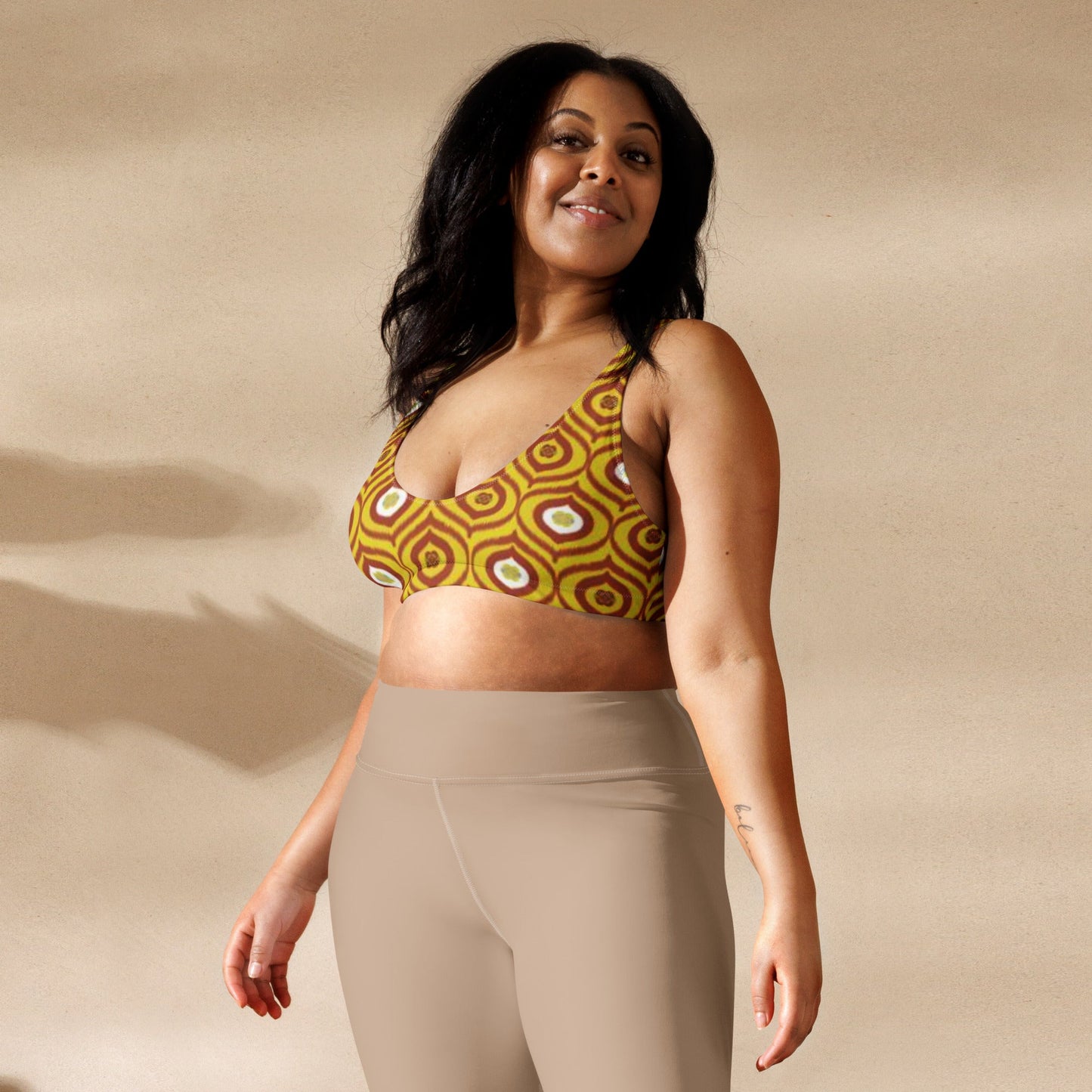 Recycled padded bikini top, Yellow Brown outfit, Cute Summer Bikini - PratSN