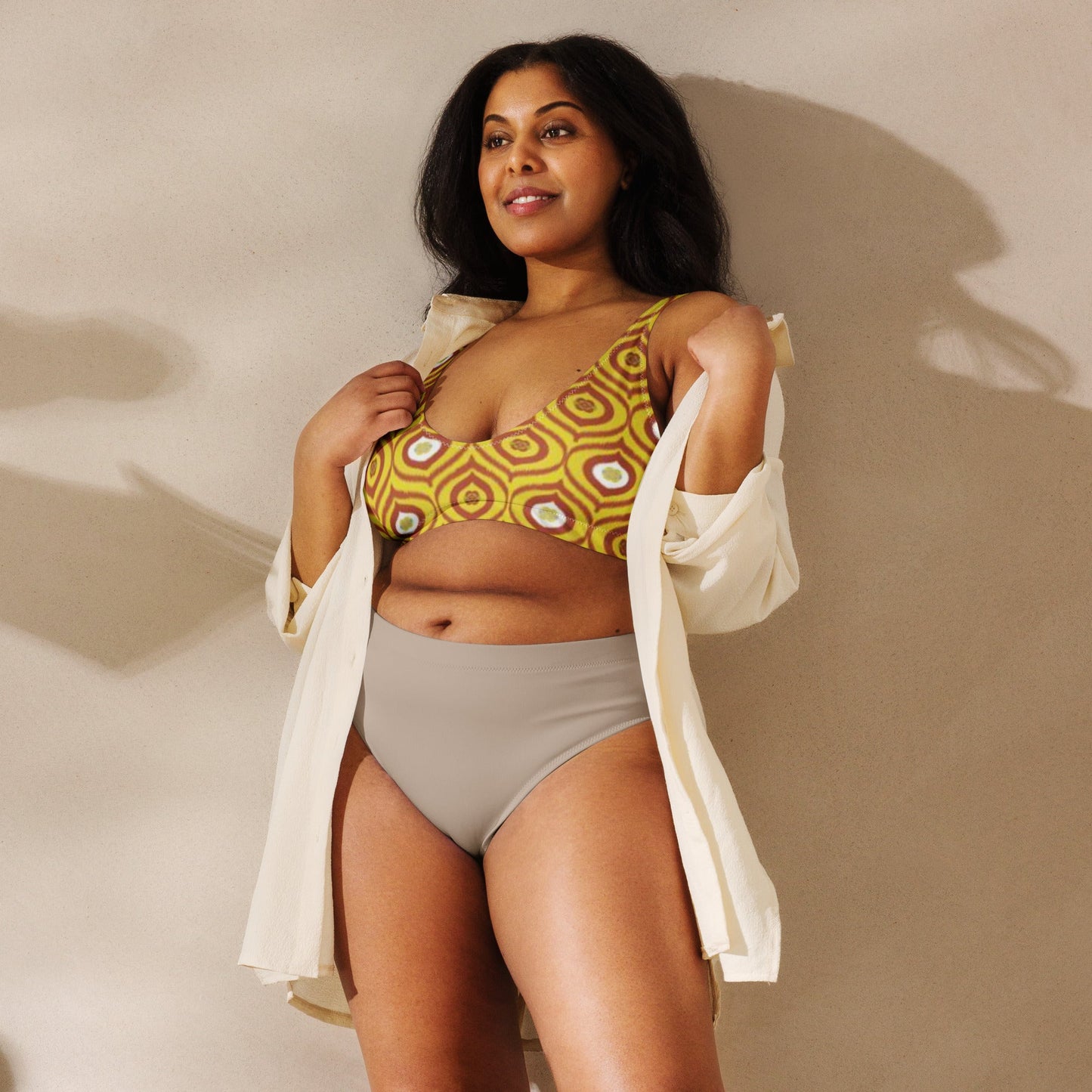 Recycled padded bikini top, Yellow Brown outfit, Cute Summer Bikini - PratSN