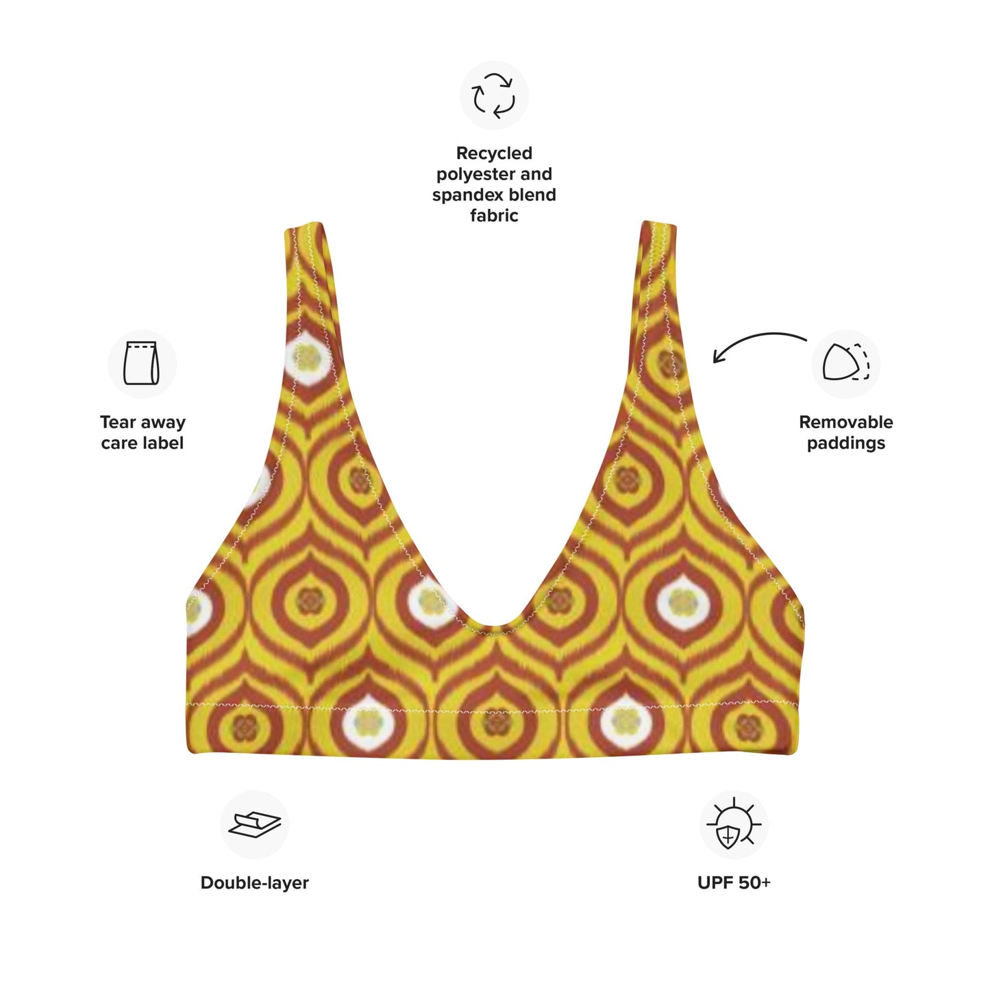 Recycled padded bikini top, Yellow Brown outfit, Cute Summer Bikini - PratSN