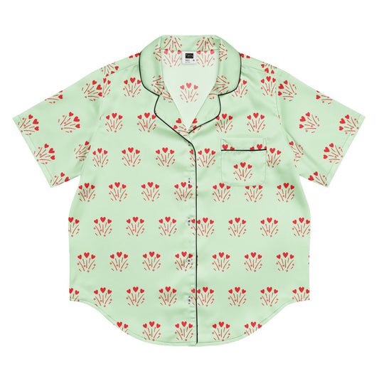 Red heart pattern - all - over print women’s short sleeve pajama top - PratSN