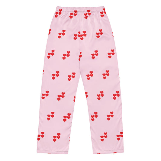 Red heart pattern pink all - over print women’s pajama bottoms - Comfy Lounge Pants - PratSN